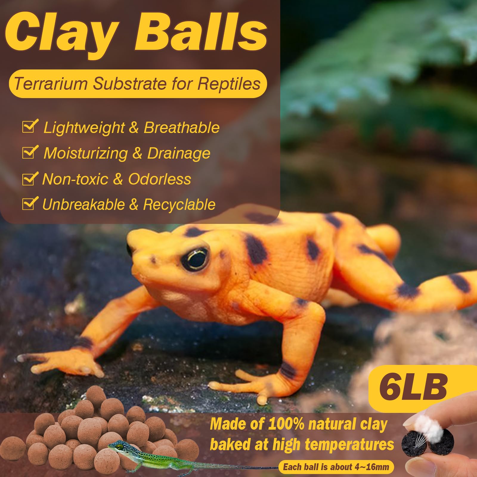 Zeedix 6Lbs Expanded Clay Balls For Reptile Terrarium Substrate - 100% Natural Lightweight Clay Pebbles Substrate, Bioactive Ter