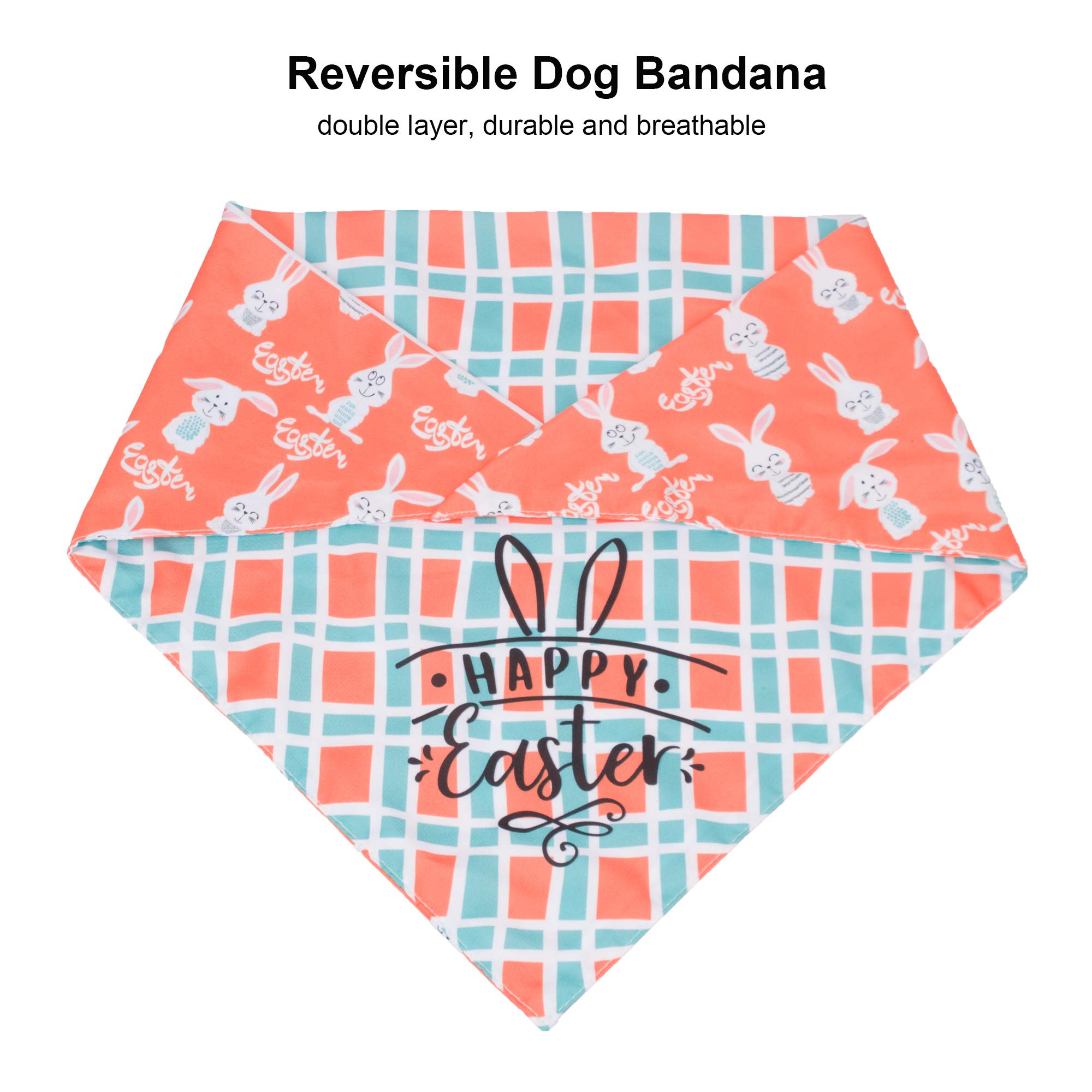 Adoggygo Easter Dog Bandana, Multiple Sizes Offered, Reversible Festival Pet Bandana Triangle Dog Scarf For Medium Large Dogs Pets (Large, Easter)