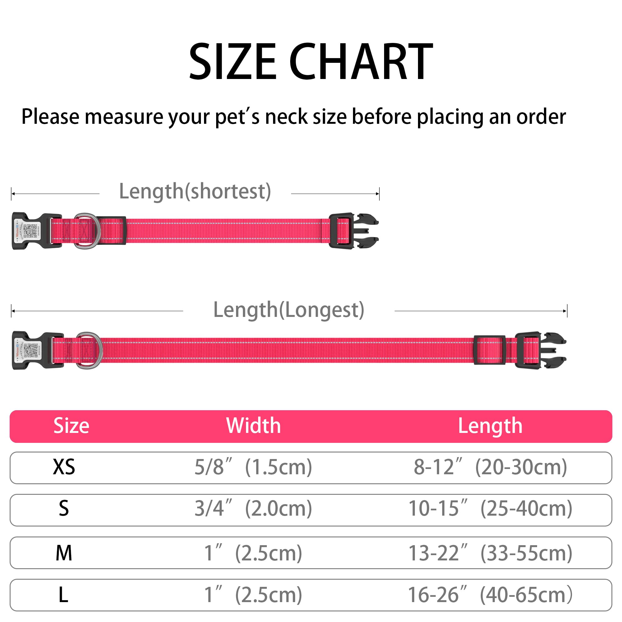 Dog Collar With Qr Code, Reflective Pet Collar, Soft Neoprene Padded & Safety Locking Buckle Adjustable Puppy Collar (Xs,Rose)