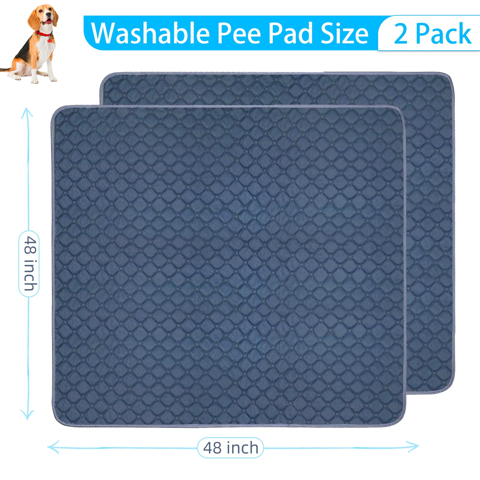 2 Pack Washable Pee Pads For Dogs, 48'X48' Reusable Pee Pads Waterproof Whelping Mats, Absorbent Prevent Leakage Non-Slip Pupp
