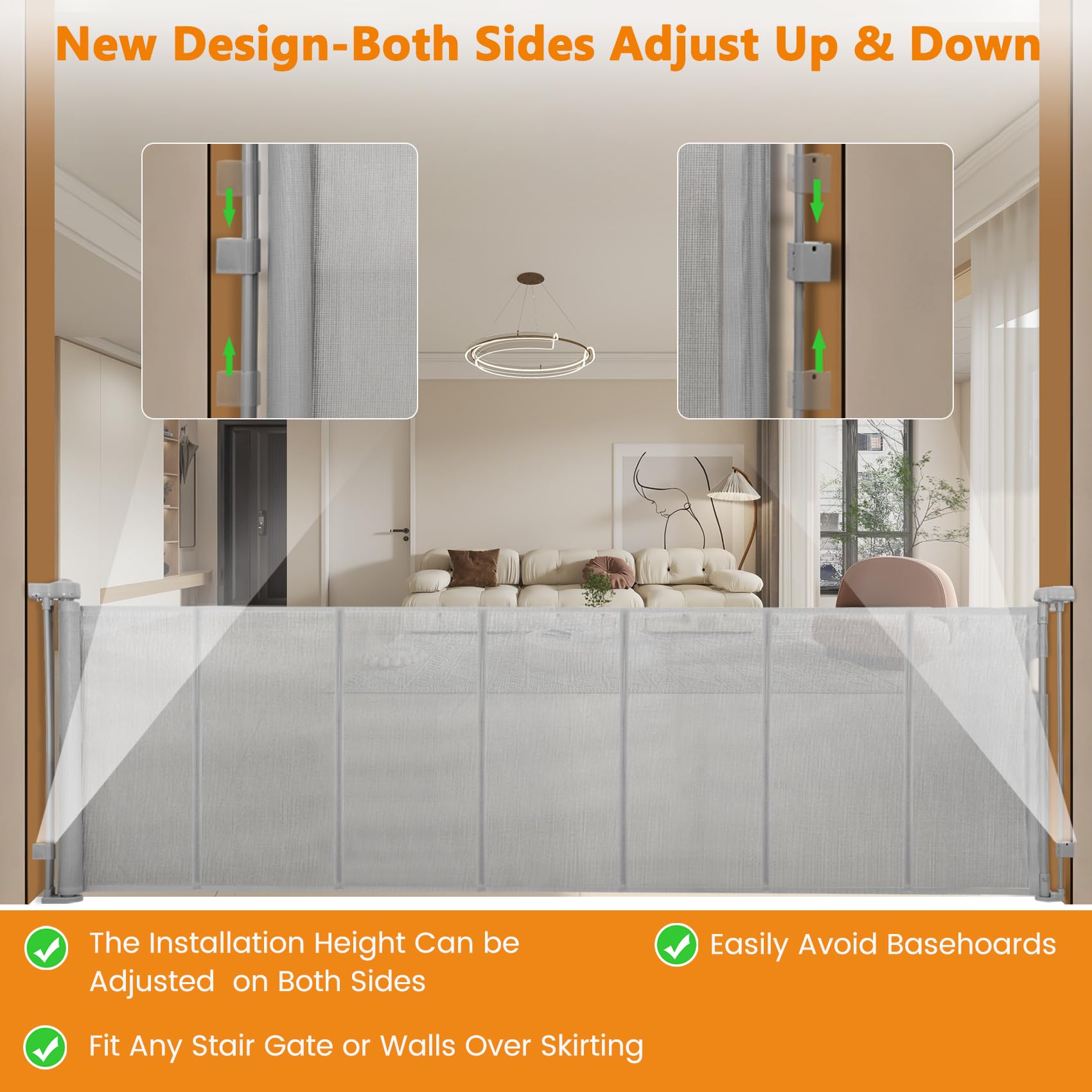 Innovative Retractable Baby Gates with Reinforced Strip,Mesh Baby Gate,One-Handed Operation,35'' Tall x 150'' Wide Baby Gates Ex