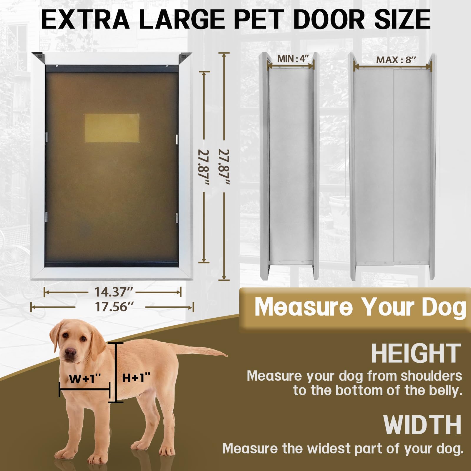 FUELIO XL Aluminum Dog Door for Wall - Extra Large, Double Flap, Silvery White, Model FLDD2609-XL, Pet Safe Design