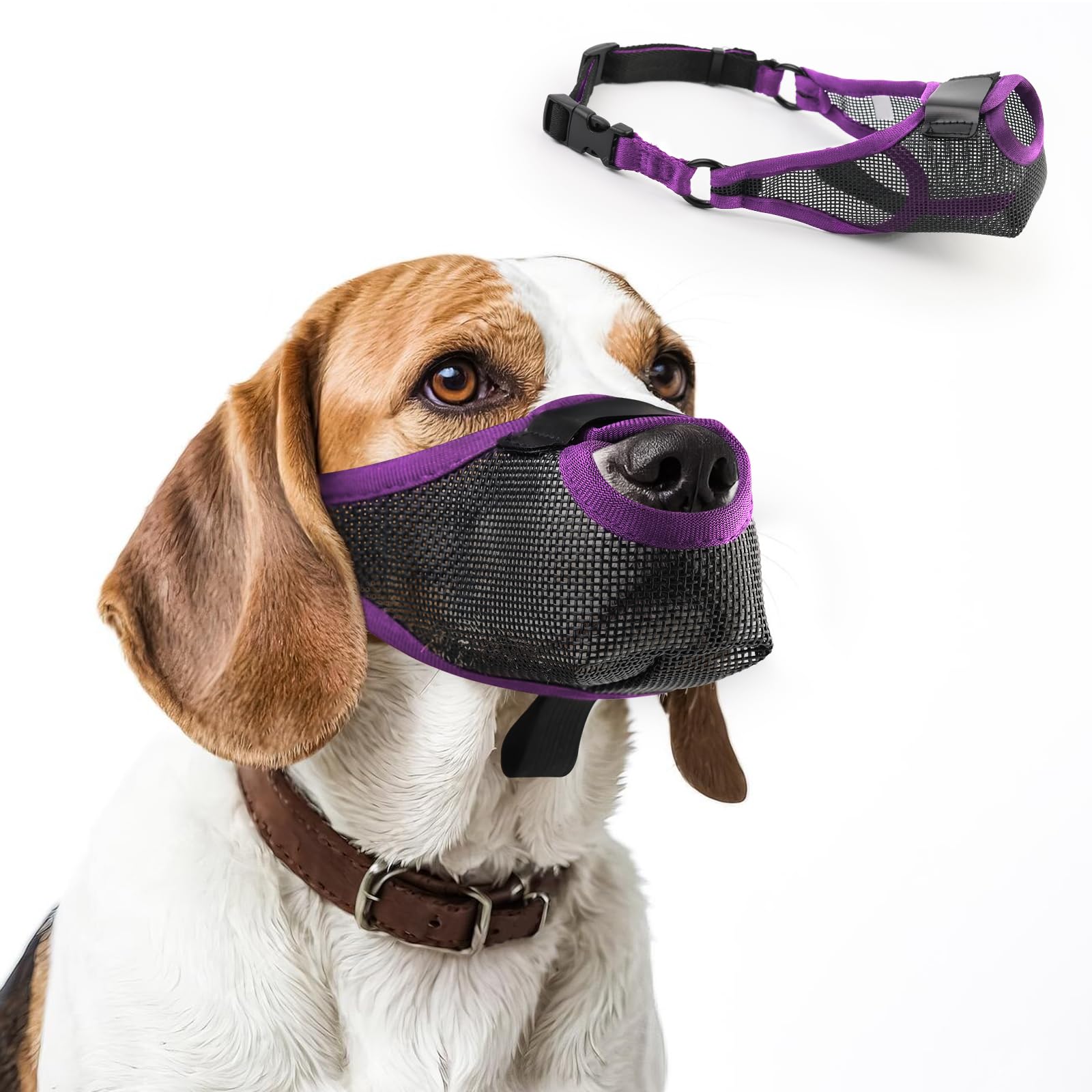 Purple Soft Dog Muzzle - Breathable Air Mesh, Allows Panting & Drinking - Adjustable Strap For Small To Large Dogs