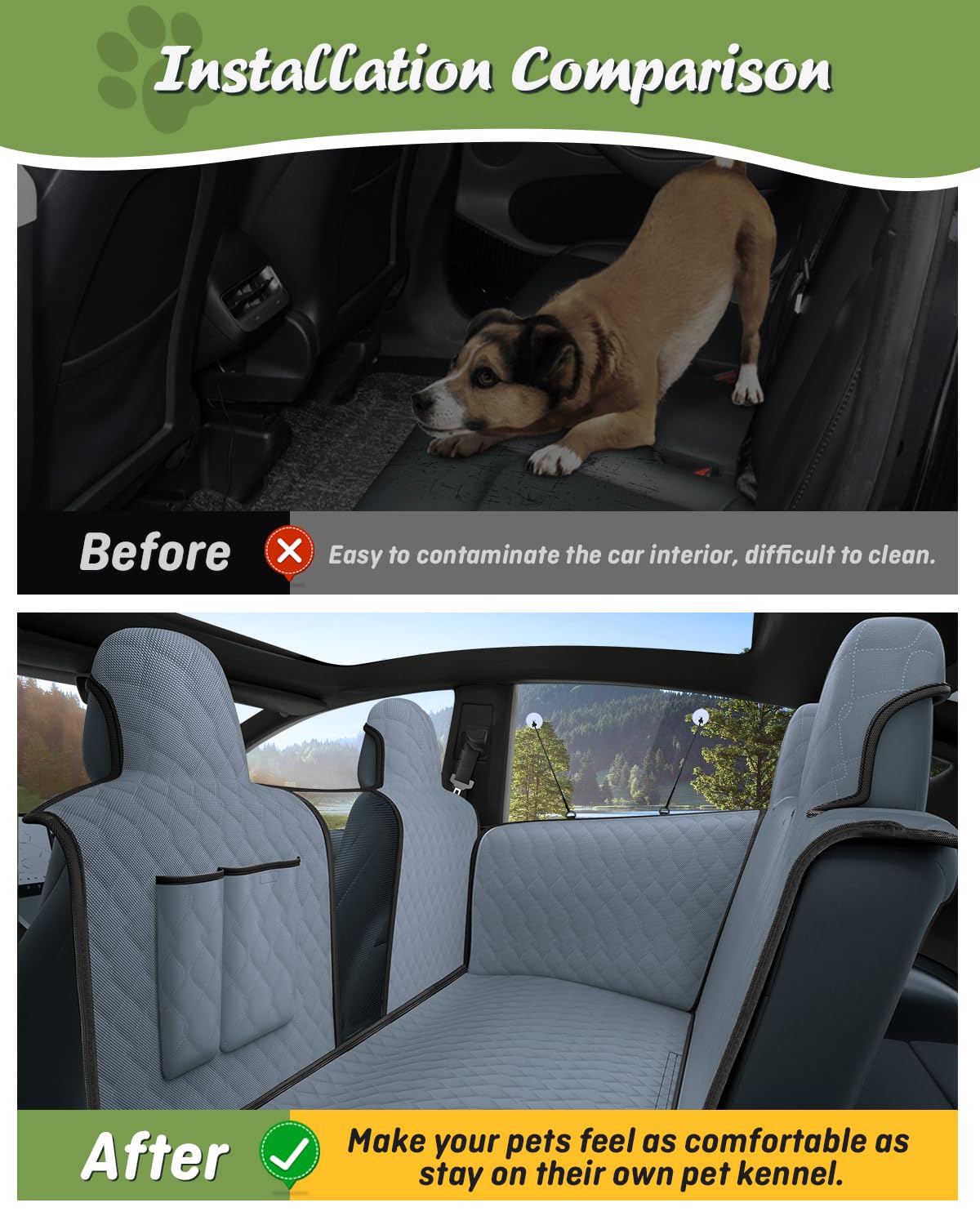 Shademax Custom For Tesla Model Y Dog Car Seat Cover For Back Seat, Dog Back Seat Pet Mat Protector With Pockets For Model Y Acc