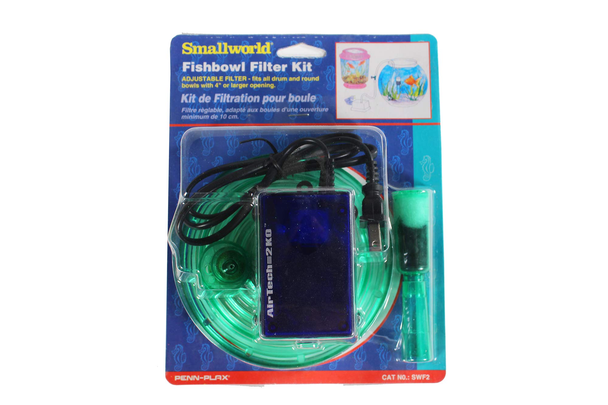 Penn-Plax Small World Fishbowl Under-Gravel Filter Kit - Comes With A Disposable Media Cartridge, Air Pump, Air Tubing, And Air 