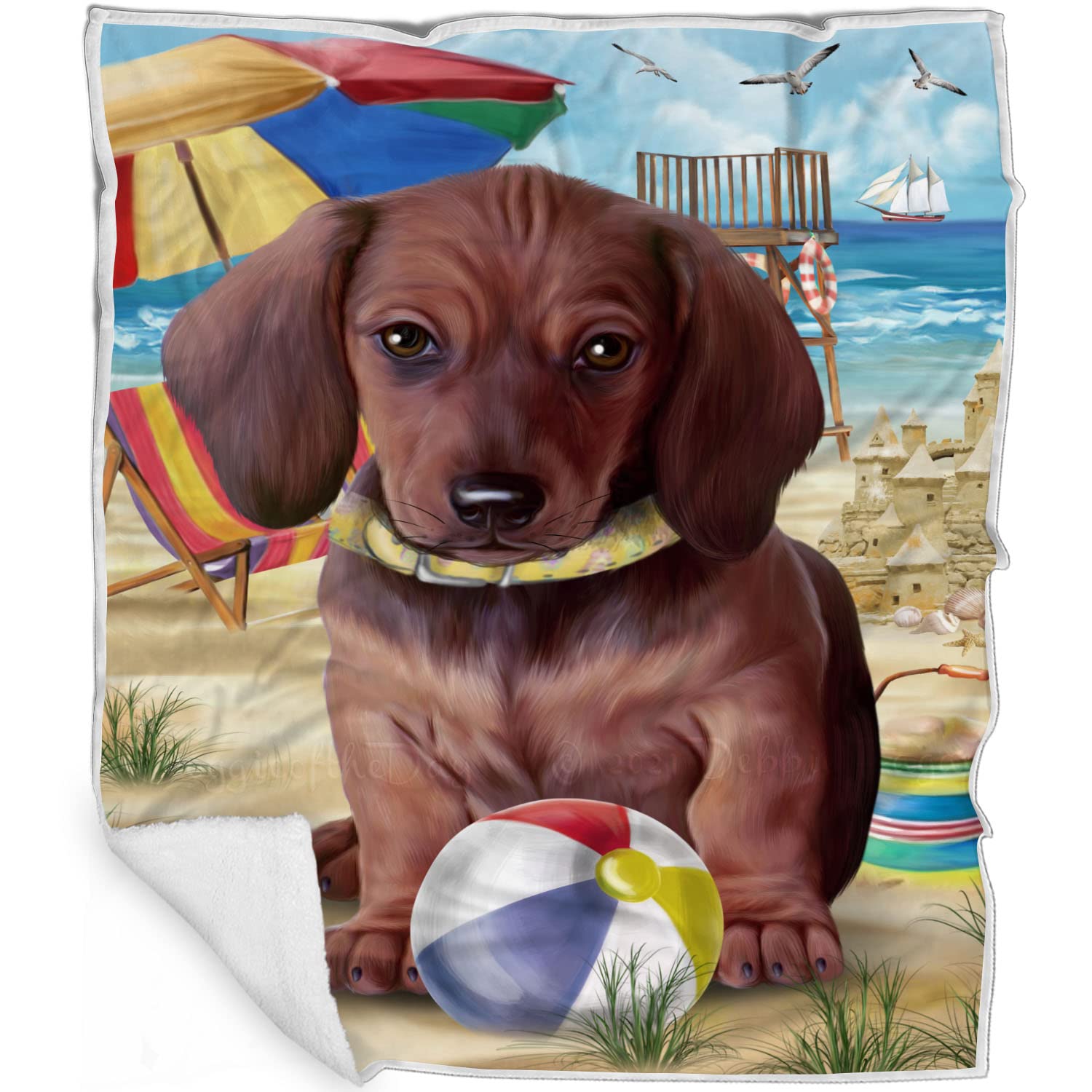 Pet Friendly Beach Dachshund Dog Blanket  Lightweight Super Soft Cozy and Durable Bed Blanket  Animal Theme Fuzzy Blanket for 
