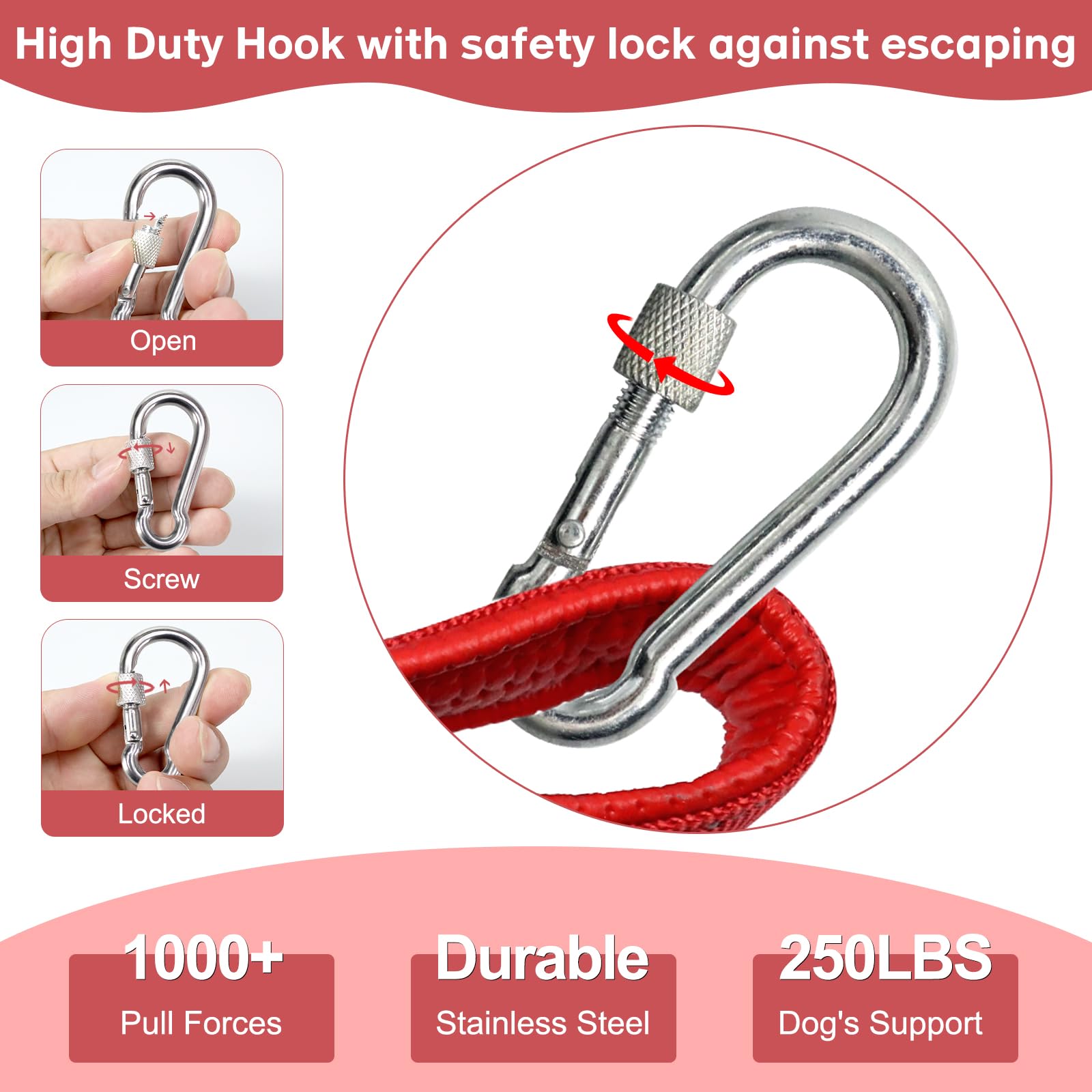 Heavy Duty Dog Leash - Chew Proof Tie Out Cable With Carabiner, 10/20/30/50 Ft, Padded Handle For Medium Large Dogs