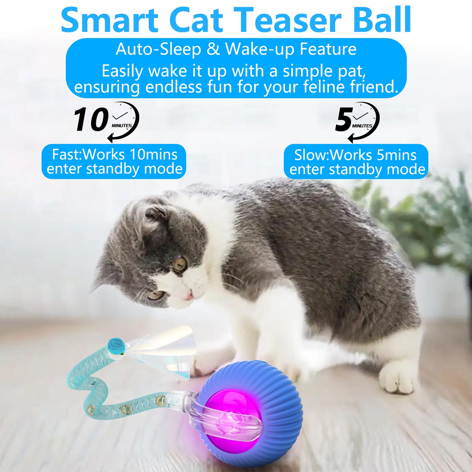Lordtec Interactive Cat Toys For Indoor Cats, Interactive Cat Ball Toy With Elastic Mesh Tail, Automatic Cat/Kitten Toys With Ch