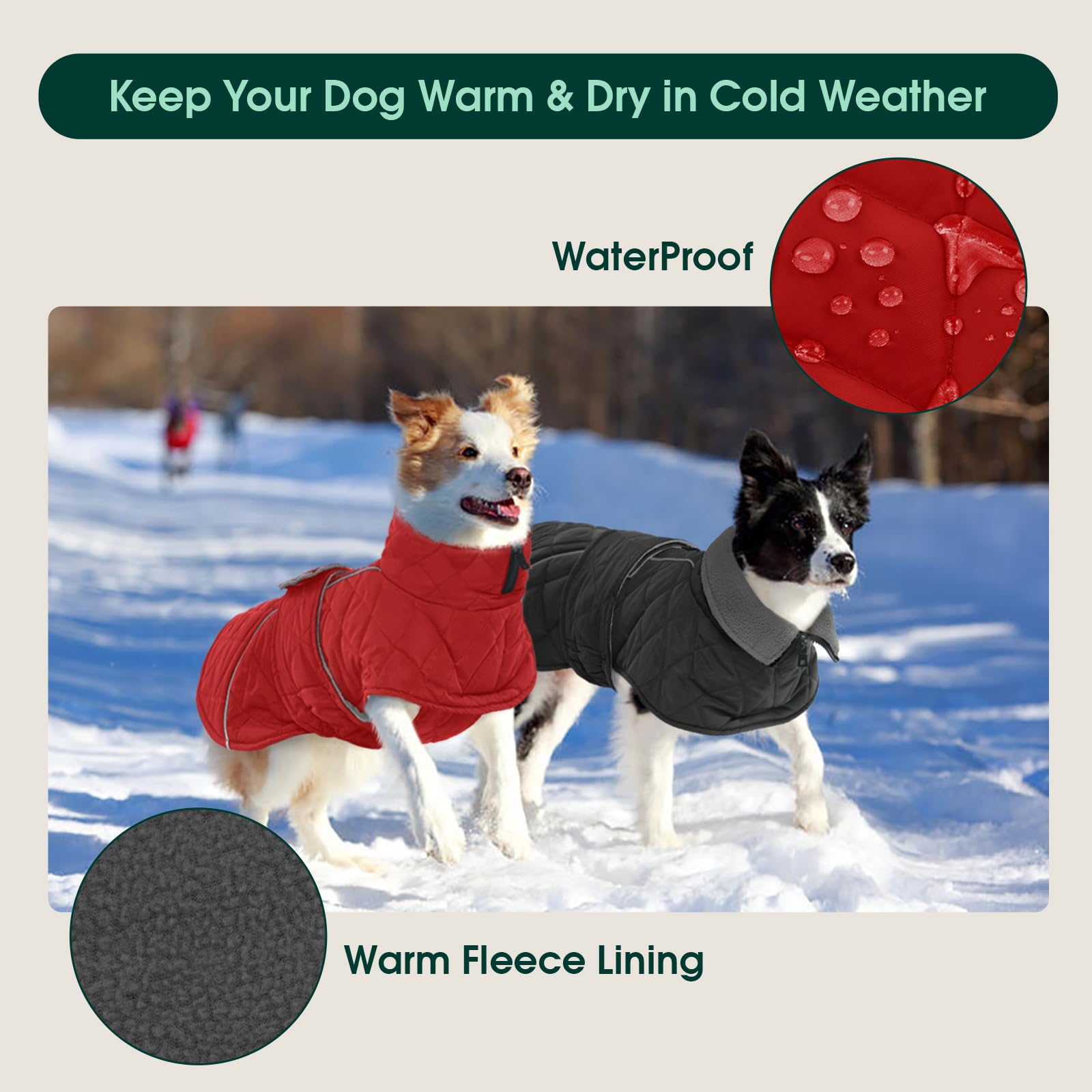 Kuoser Extra Warm Dog Coat, Windproof Cold Weather Jacket for Small Dogs, Fleece Lining Turtleneck Snowsuit With Reflective Adju