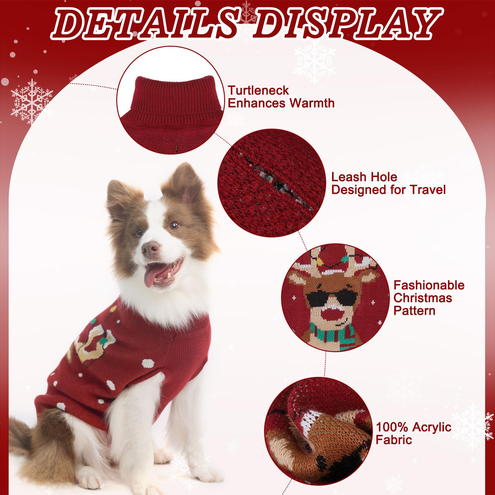 Pawchie Christmas Dog Sweater Turtleneck Outfit With Leash Hole, Knitted Pet Winter Warm Clothes For Small Medium Large Dogs Boy