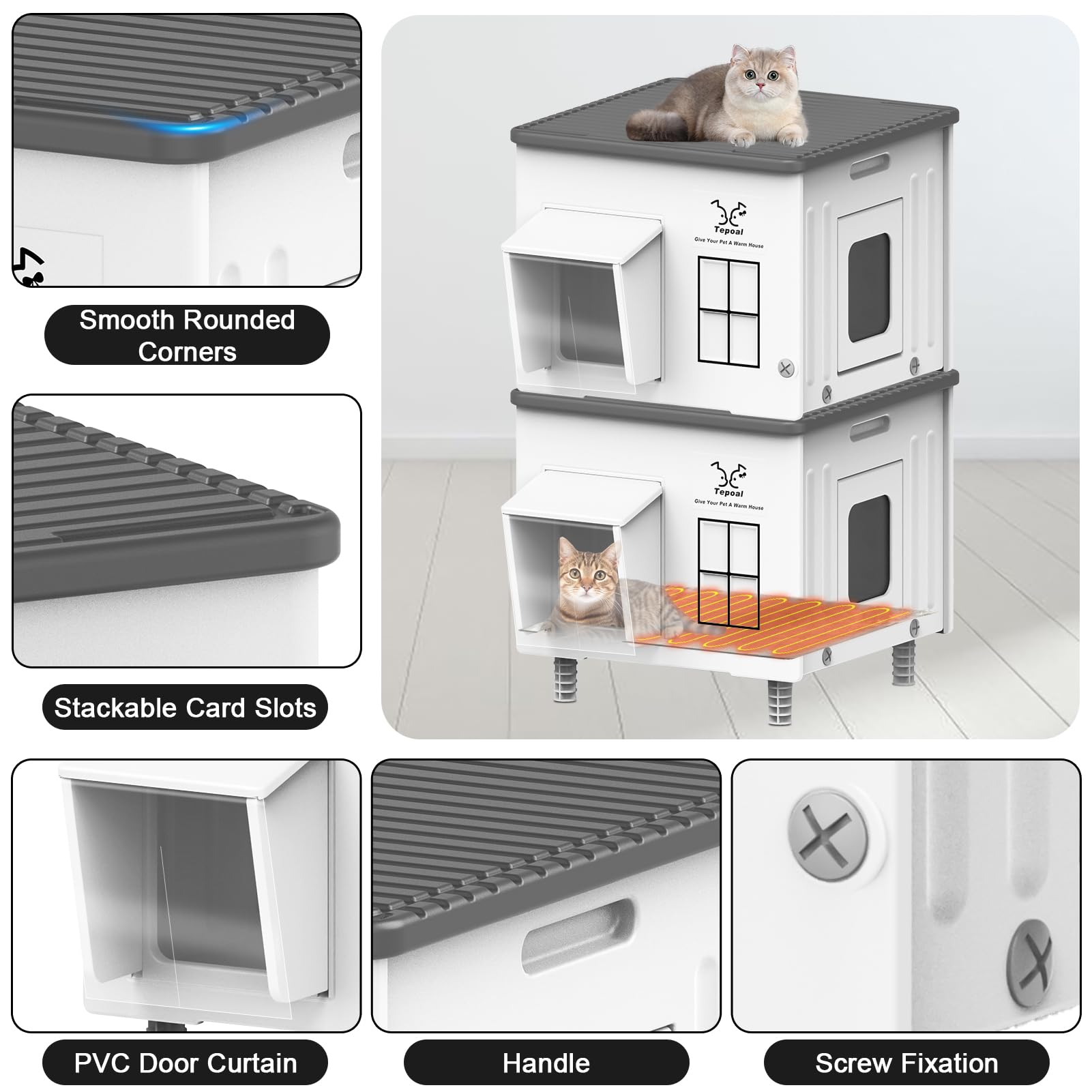 Dahivs Indestructible Large Heated Cat House for Outside, Heated Outdoor Cat House 100% Weatherproof with Escape Door, Insulated