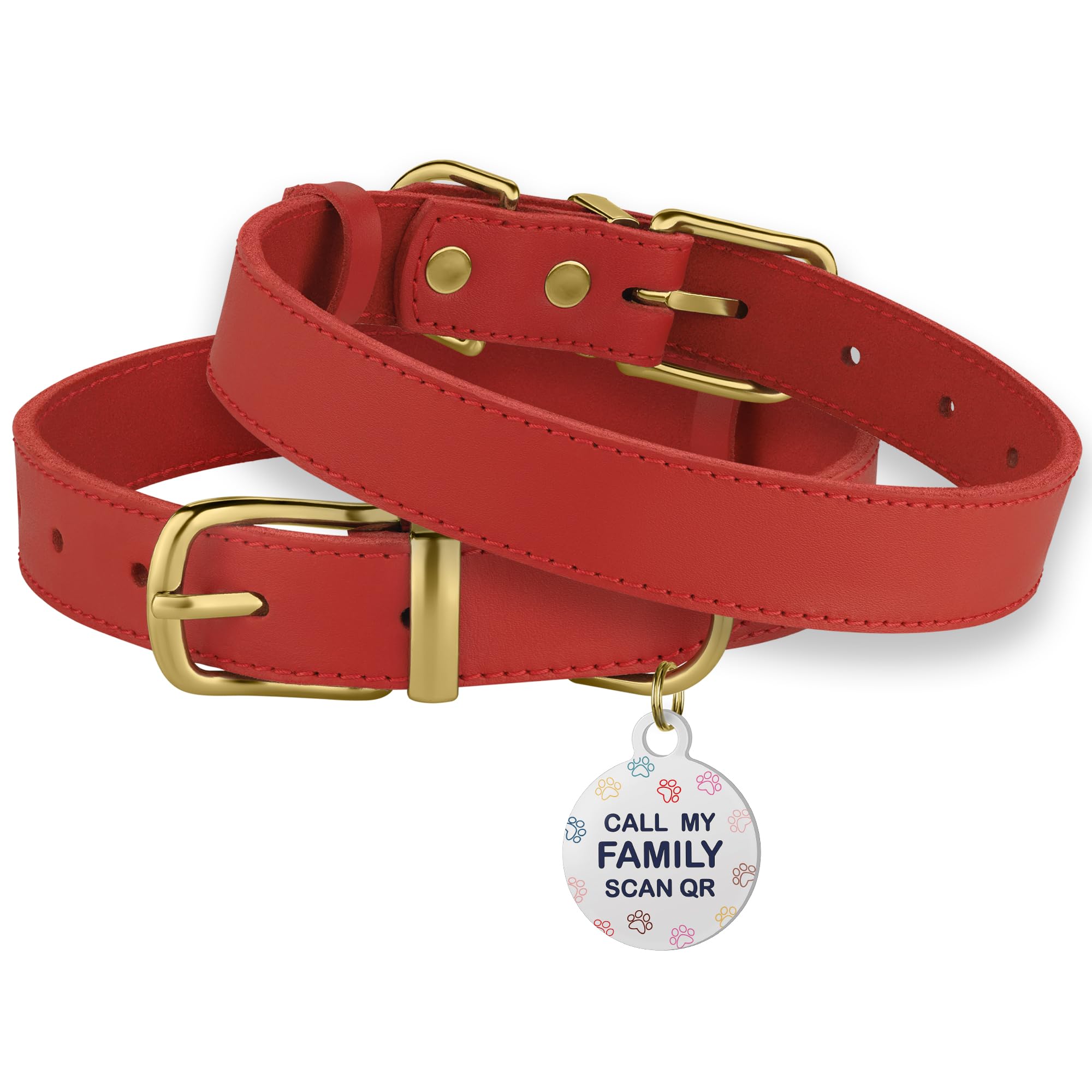 Bronzedog Leather Dog Collar With Metal Buckle Durable Basic Pet Collars For Small Medium Large Dogs (13-16 Inch (Pack Of 1), Re