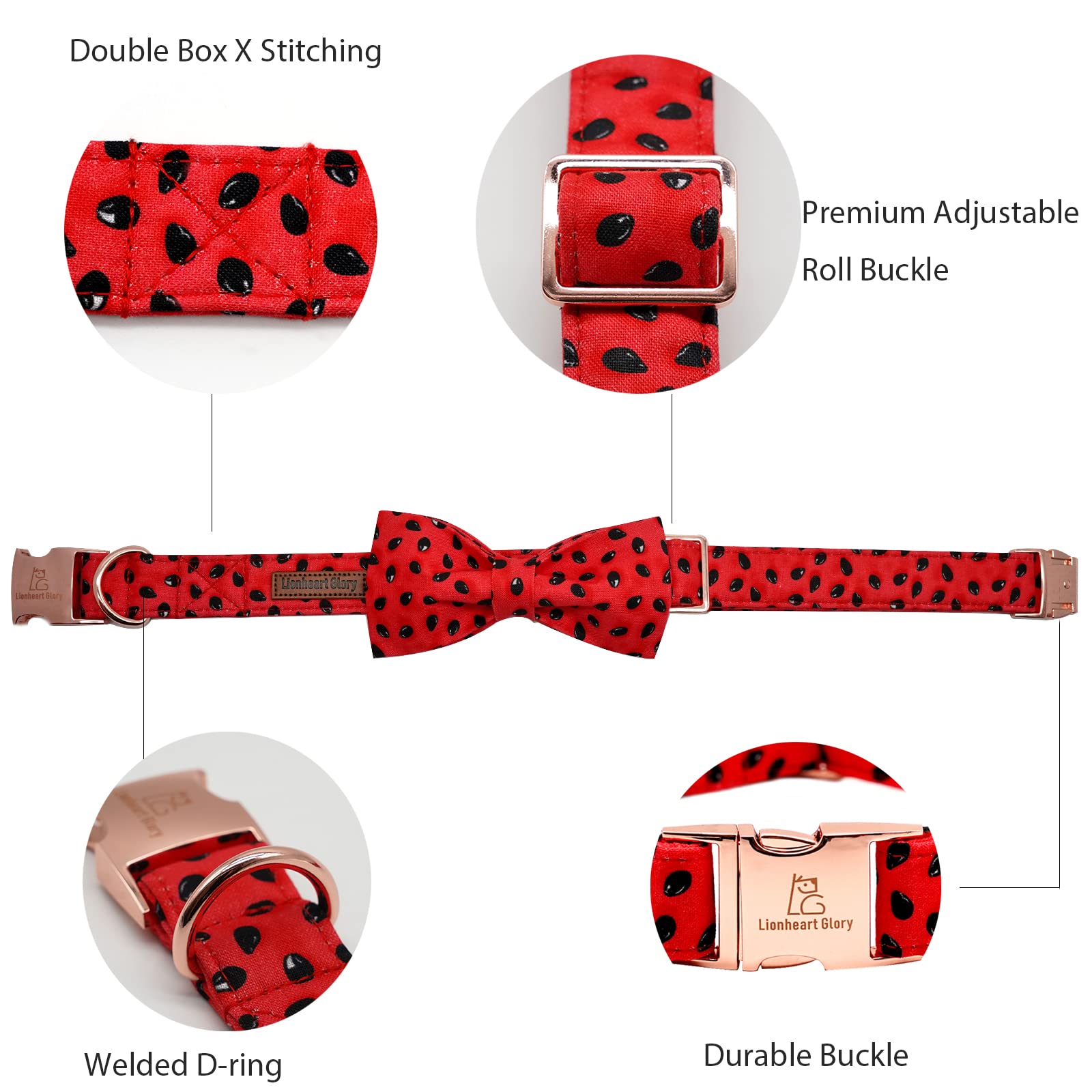 Lionheart Glory Dog Collar, Watermelon Dog Collar With Bow, Summer Dog Bowtie Collar Cute Pet Collar Gift For X-Large Dog