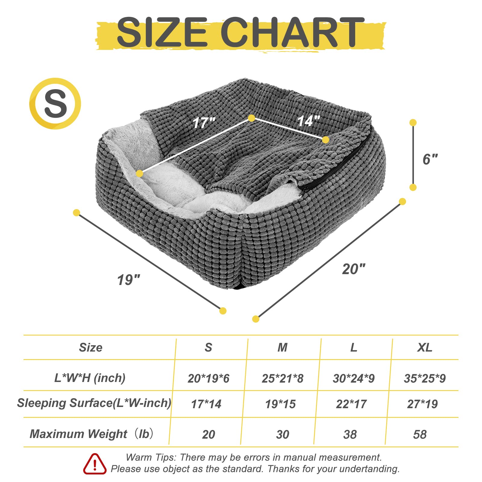 Gasur Dog Beds For Large Medium Small Dogs, Rectangle Cave Hooded Blanket Puppy Bed, Luxury Anti-Anxiety Orthopedic Cat Beds For Indoor Cats, Warmth And Machine Washable (20 Inches, Grey)