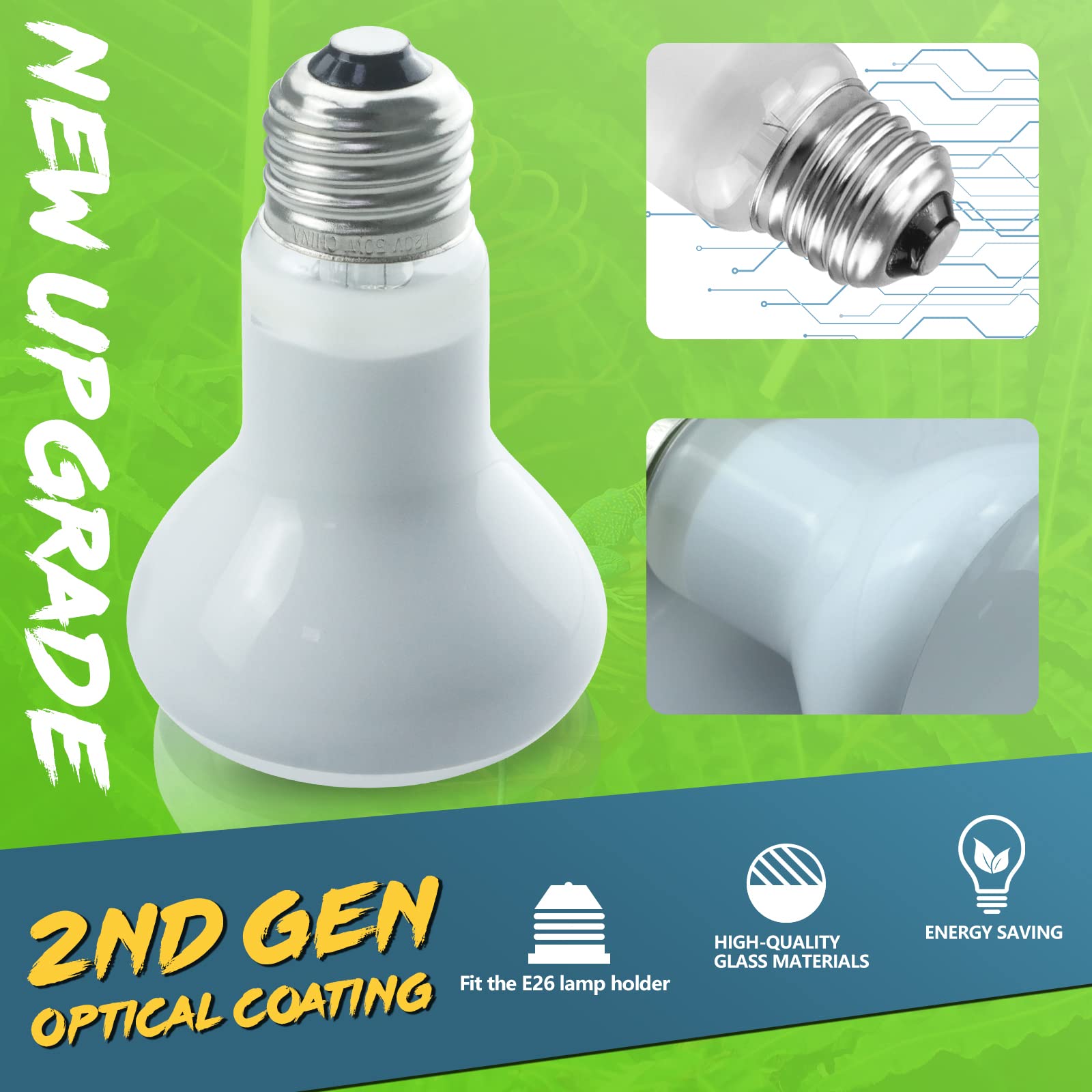 Lucky Herp 2 Pack 50W Reptile Heat Lamp Bulb (2Nd Gen), Amphibian Basking Light Bulb, Reptile Daylight Bulb For Turtle, Bearded