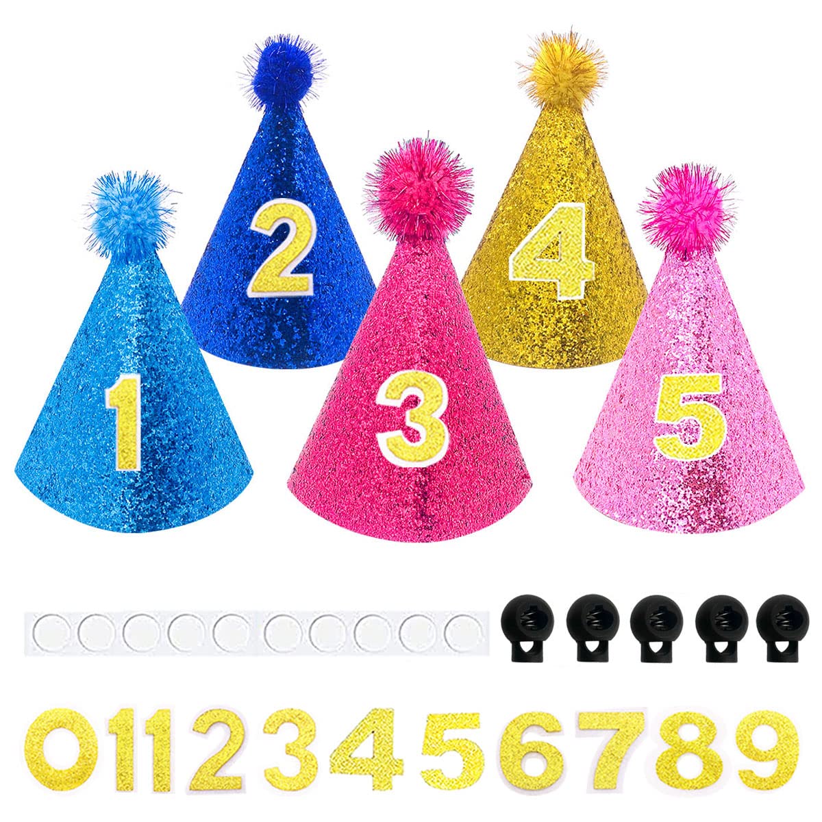 Pet Show 5Pcs Dog Birthday Hat Set For Medium Large Dogs Boys Girls Cone Party Hats With 0-9 Numbers 10 Glue Hair Grooming Acces