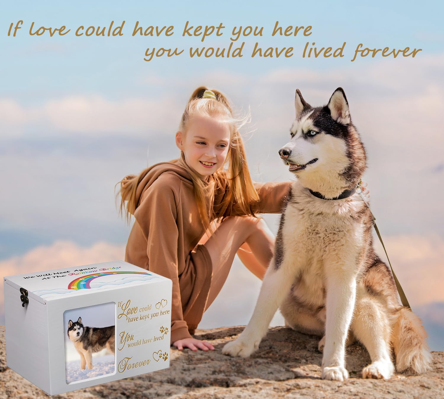 Sofunii Pet Urns For Dogs Or Cats Ashes,Extra Large Wooden Funeral Cremation Memorial Box With Photo Frame,Rainbow Bridge Keepsa