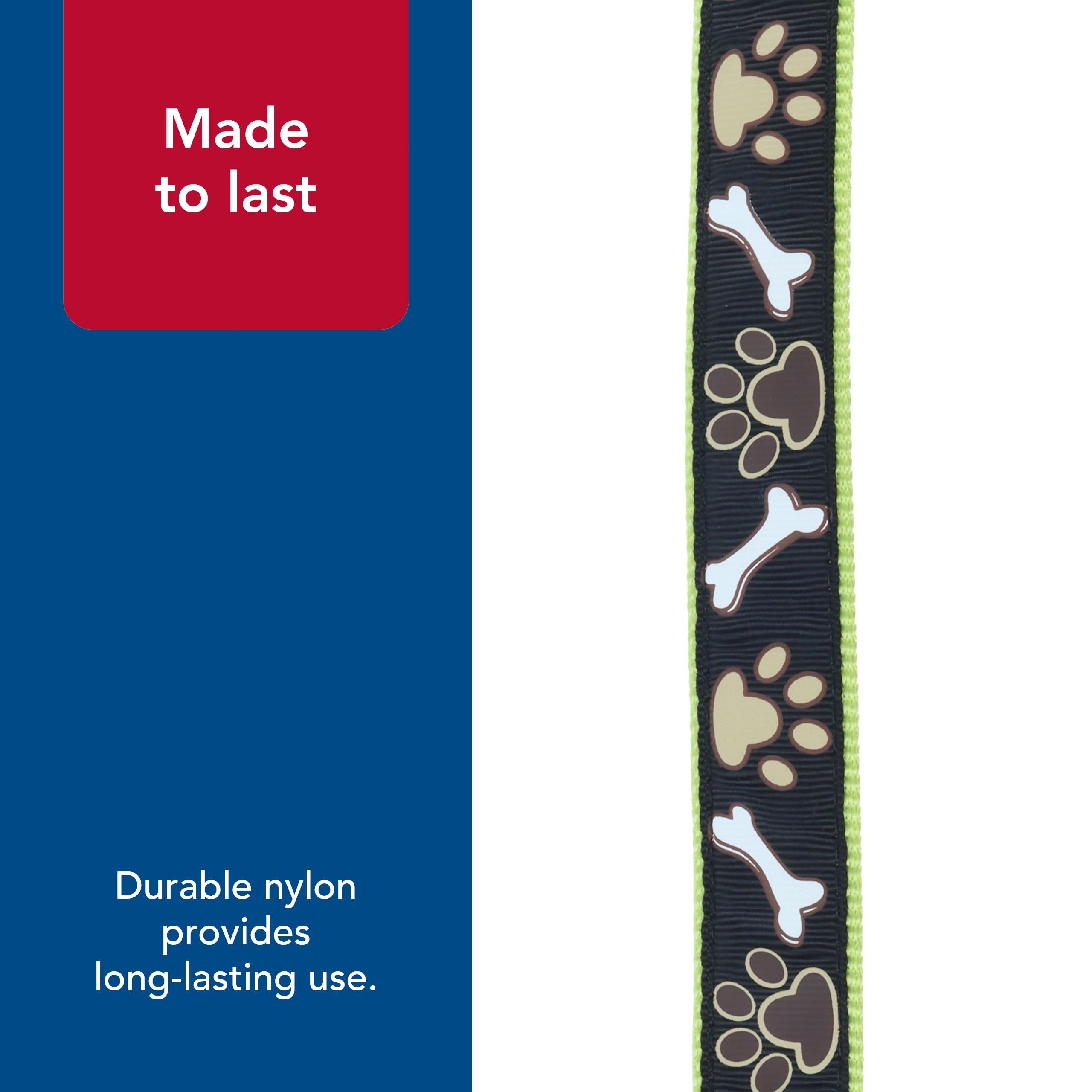 Coastal - Ribbon - Dog Leash, Brown Paws And Bones, 5/8'' X 06