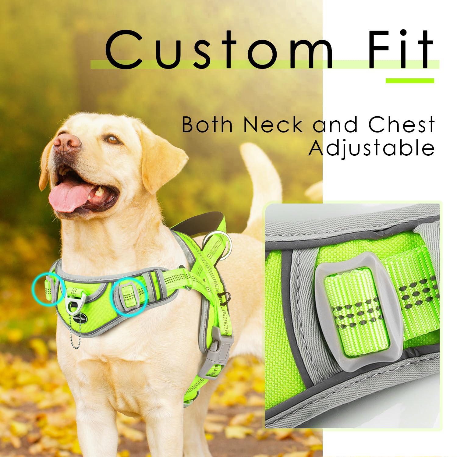 ADVENTUREMORE No Pull Large Dog Harness, Sport Dog Halter Harness Reflective Breathable Dog Vest Escape Proof Dog Harness with E