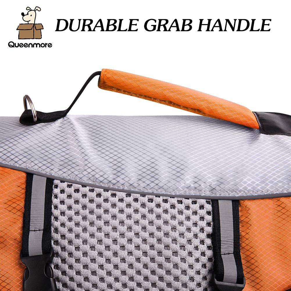 Dog Life Jacket Swimming Vest Lightweight High Reflective Pet Lifesaver With Lift Handle, Leash Ring Orange,S