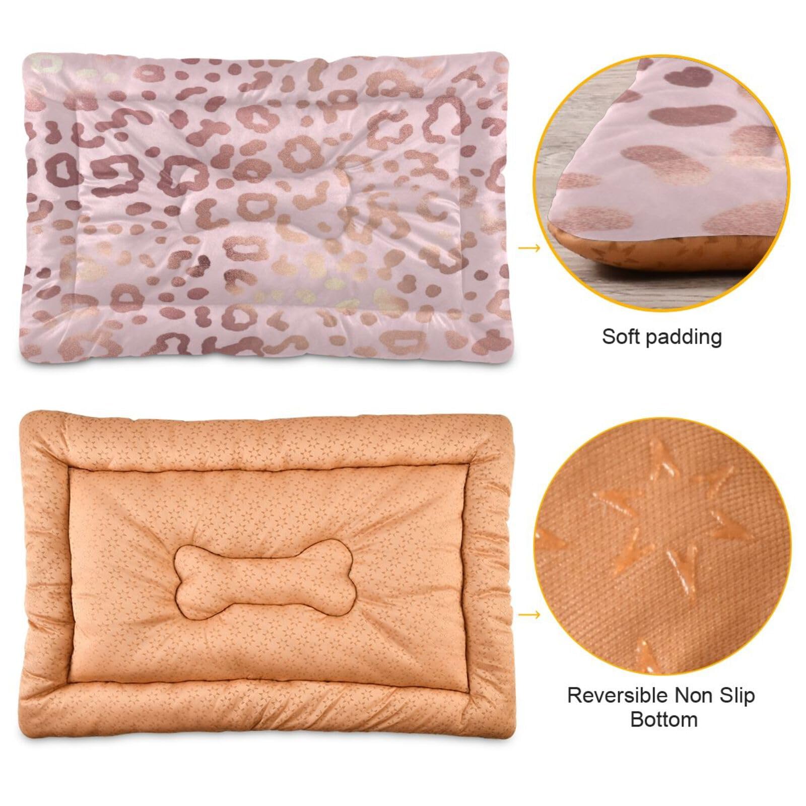 Coikll Leopard Pink Pet Bed Pad Soft Dog Bed Mat With Anti-Slip Bottom, Machine Washable Crate Pad Mattress For Dog Sleeping- 24