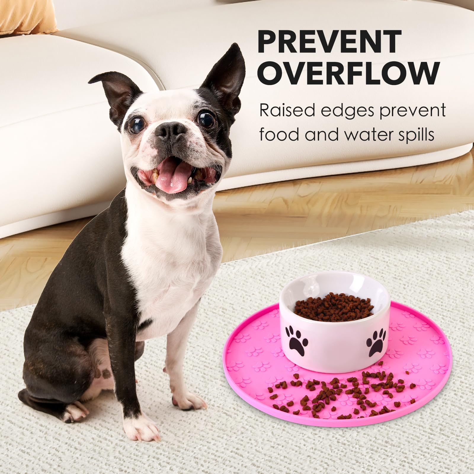 Silicone Pet Food Mat - Waterproof Dog Food Bowl Mat Cat Feeding Mat Thicker Pet Placemat Eating Mat with High Lip to Prevent Sp