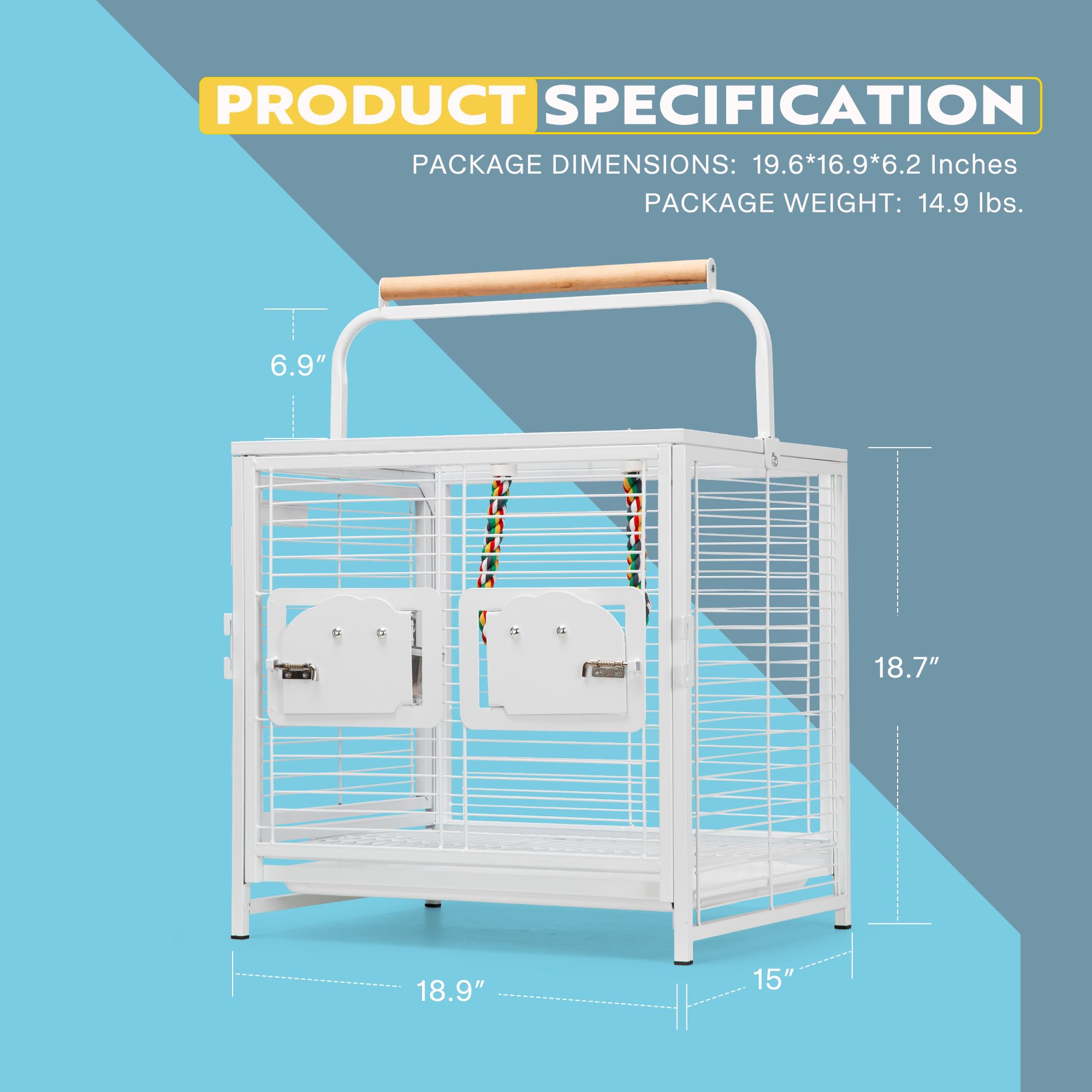 Vivohome 19 Inch Wrought Iron Bird Travel Carrier Cage For Parrots Conures Lovebird Cockatiel Parakeets White