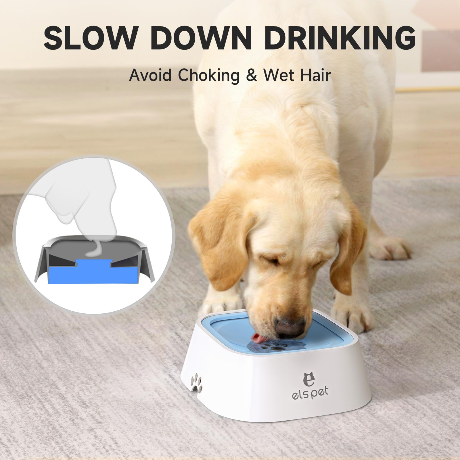 Els Pet No Spill Dog & Cat Bowl - 70Oz/2L Large Capacity Travel Water Dispenser (Blue, 35Oz)