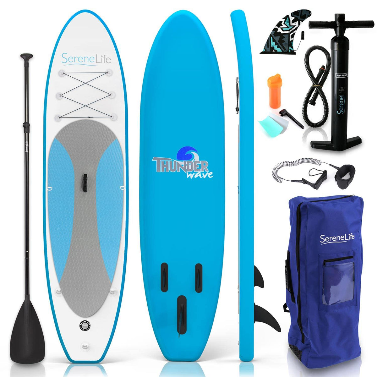 Serenelife Inflatable Stand Up Paddle Board (6 Inches Thick) With Premium Accessories  Carrybag  Wide Stance, Bottom Fin For Pad