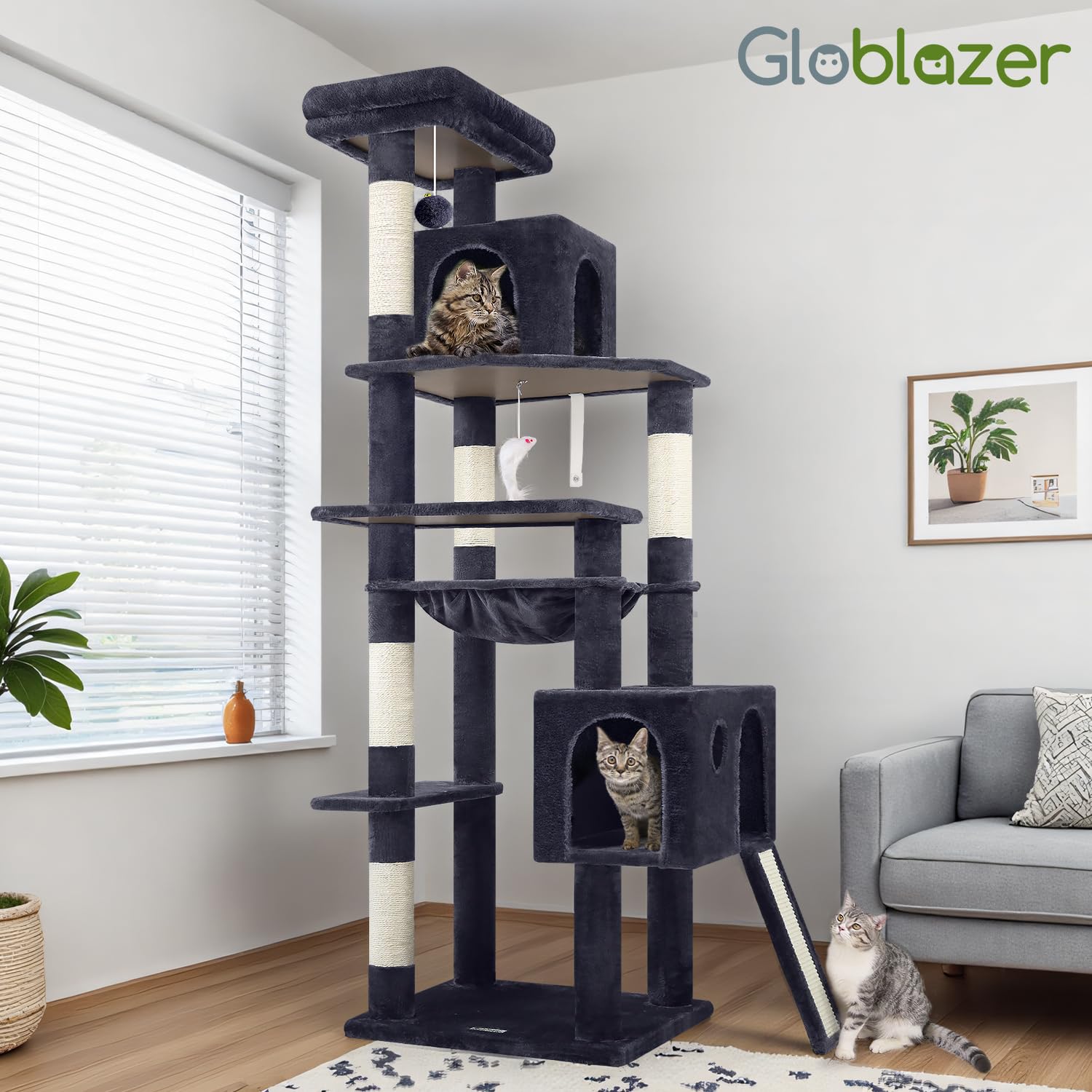 Globlazer Heavy Duty Cat Tree Tower, 70inch Sturdy Cat Tree for Indoor Cats Sturdy Large Cat Tower with Scratching Post and Boar