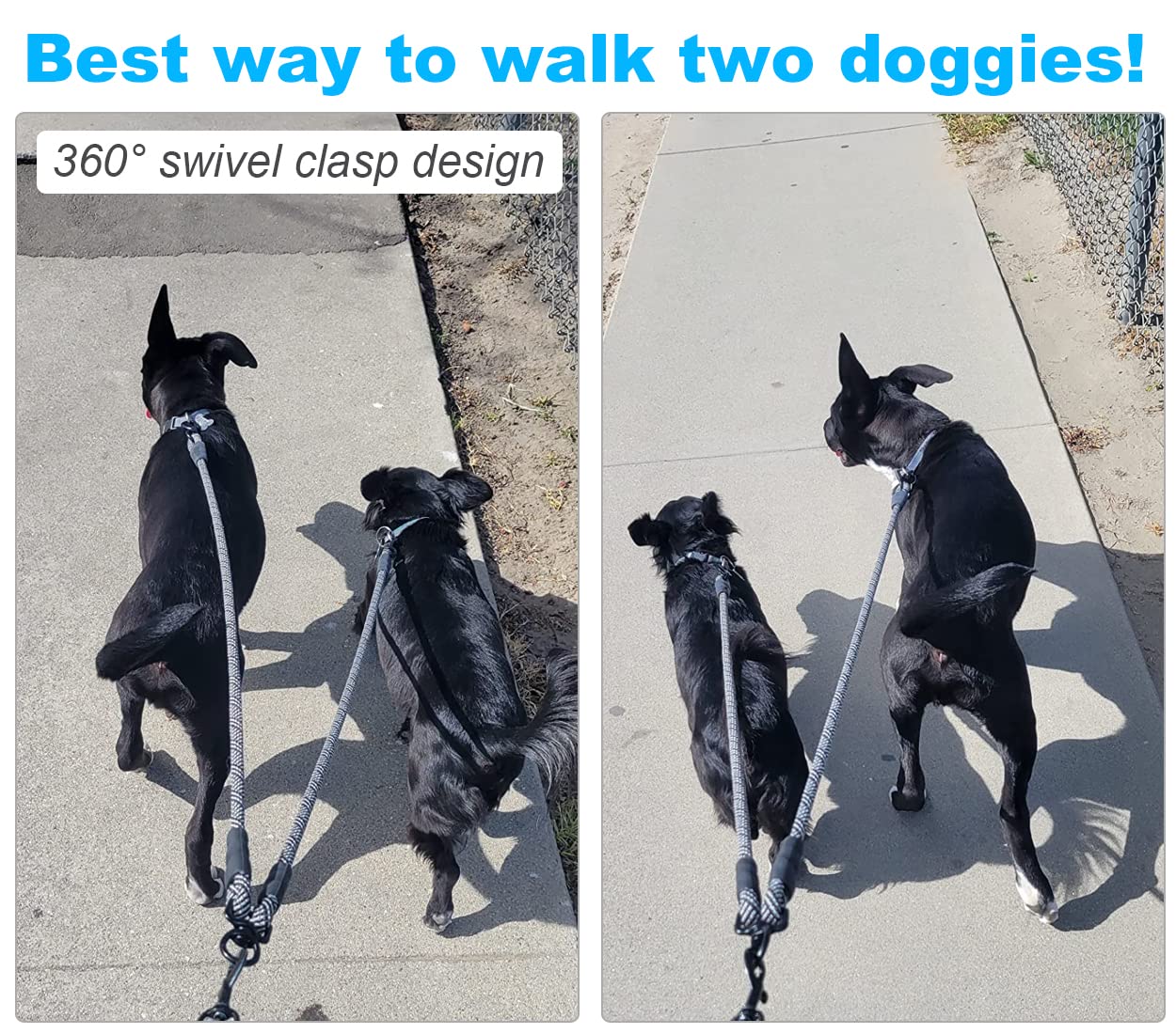 Mycicy Double Dog Leash Coupler, Tandem Leash For Two Dogs, No Tangle 360? Swivel Rotation Dual Strong Splitter, For Large Mediu