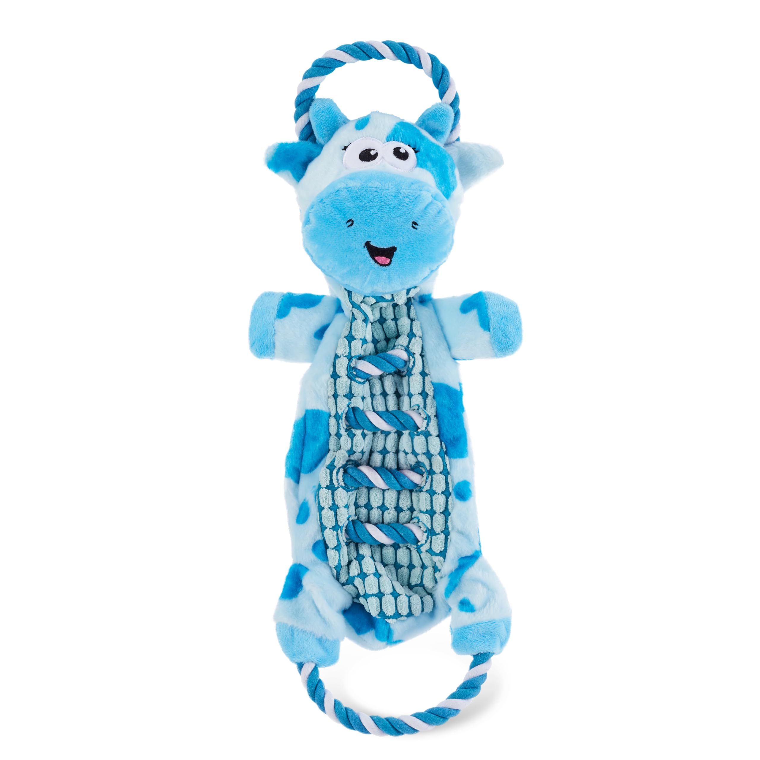 Outward Hound By Charming Pet Ropiez Rope Interactive Dog Tug Toy For Tugging Squeaky Fun, Cow, Blue