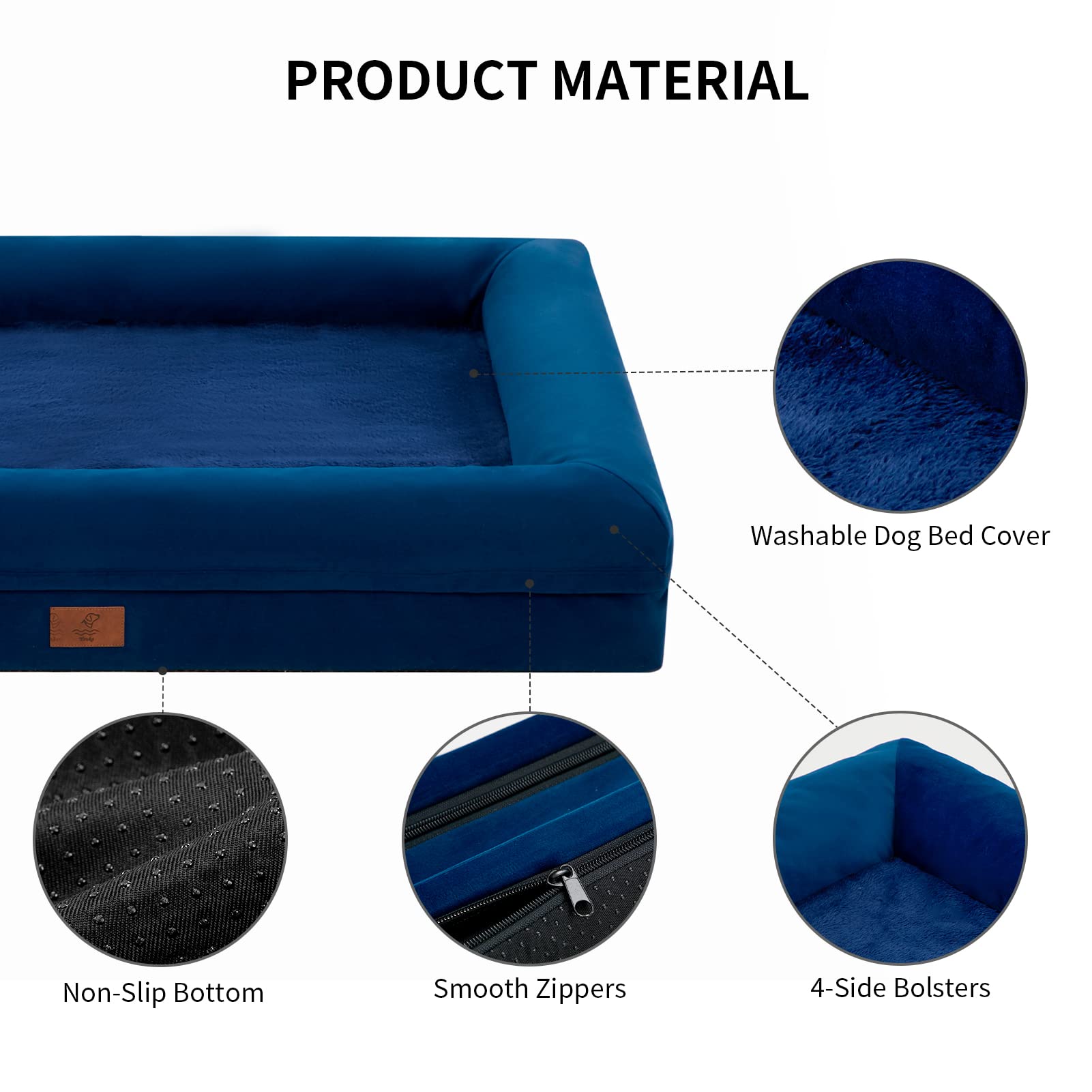 Yiruka Jumbo Dog Beds, Rich Blue Orthopedic Dog Bed, Washable Dog Bed With [Removable Bolster], Waterproof Dog Bed With Nonskid Bottom, Doggy Bed, Dog Beds For Extra Large Dogs