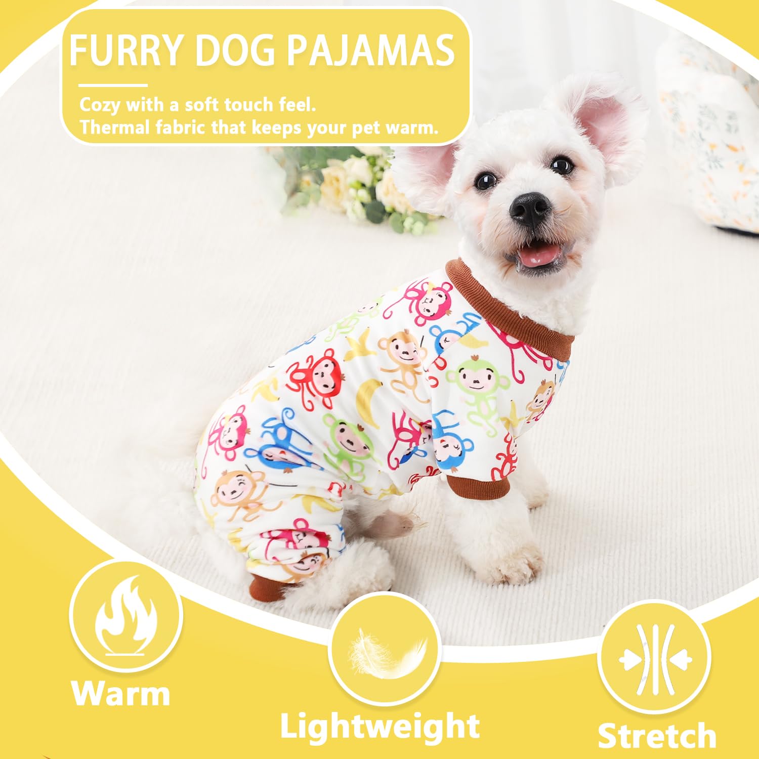 Fall Dog Pajamas Sweaters For Small Dogs Fleece Stretchy Puppy Sweater Warm Clothes Pjs Pet Apparel(Medium, Brown Monkey)
