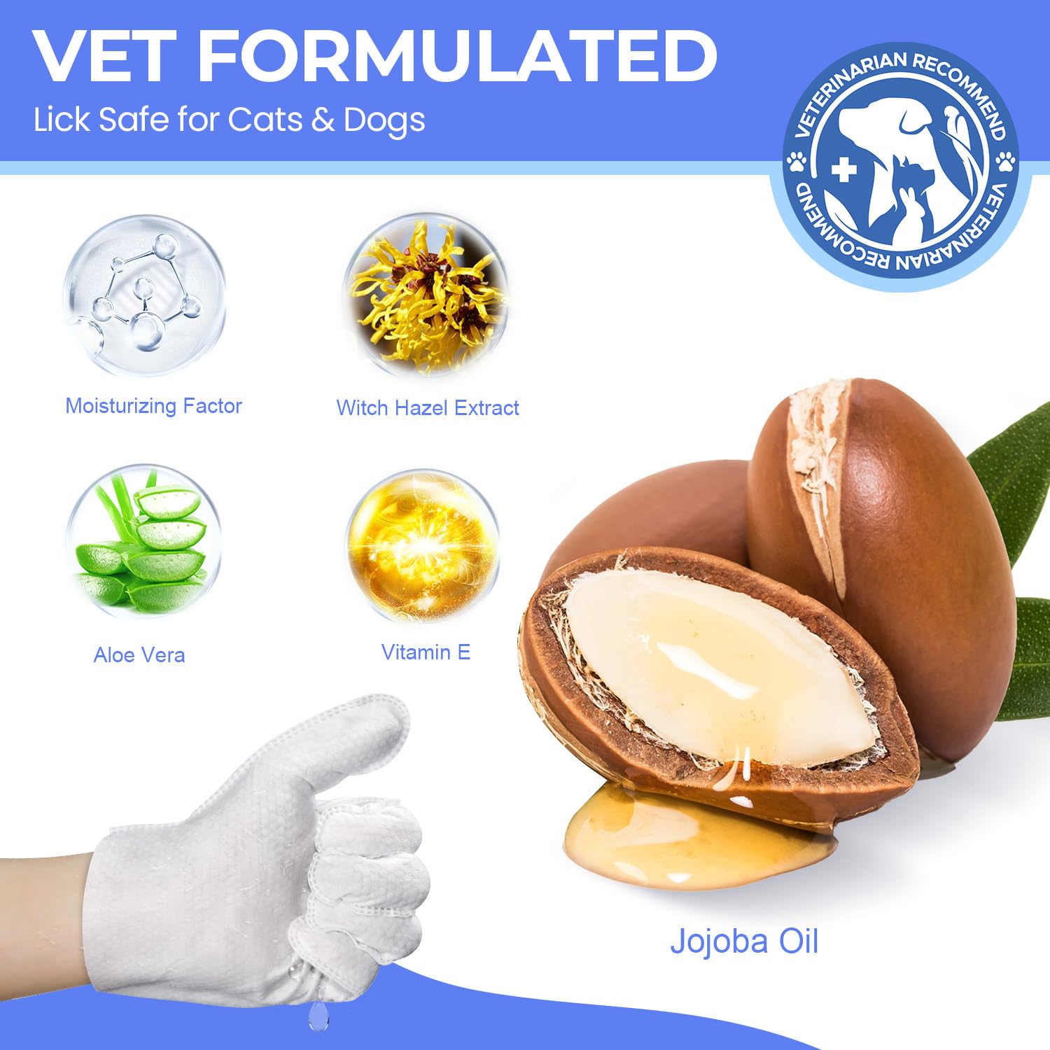 Pupmate Pet Cleaning Glove Wipes For Dogs & Cats, Hypoallergenic Deodorizing Disposable Bathing Wipes,No-Rinse Grooming Wipes, E