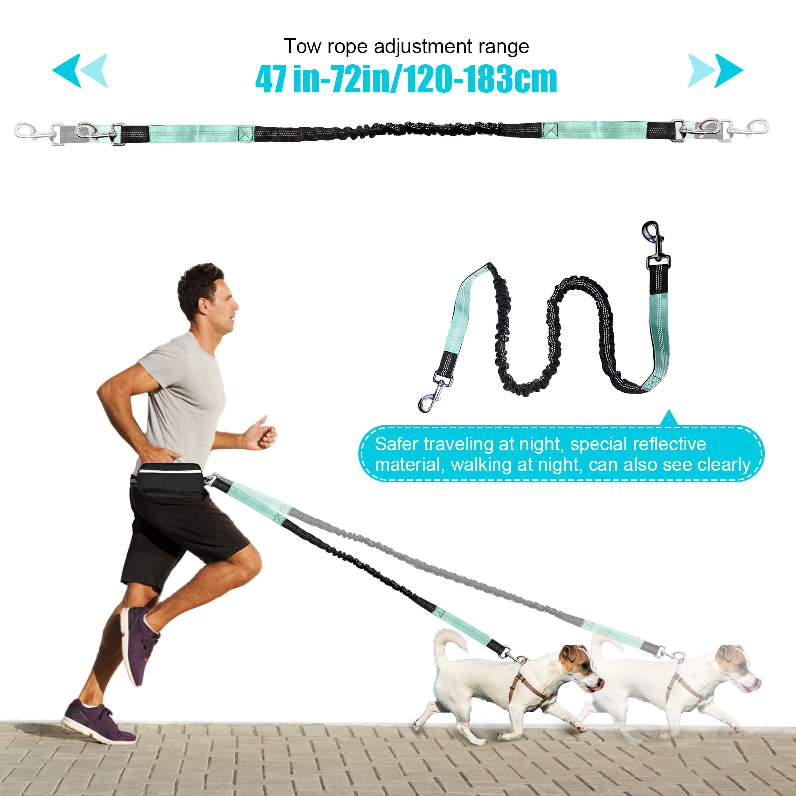 Jestrem Hands Free Dog Leash, Reflective Retractable Bungee With Double Padded Handles, Adjustable Dog Waist Leash For Running W
