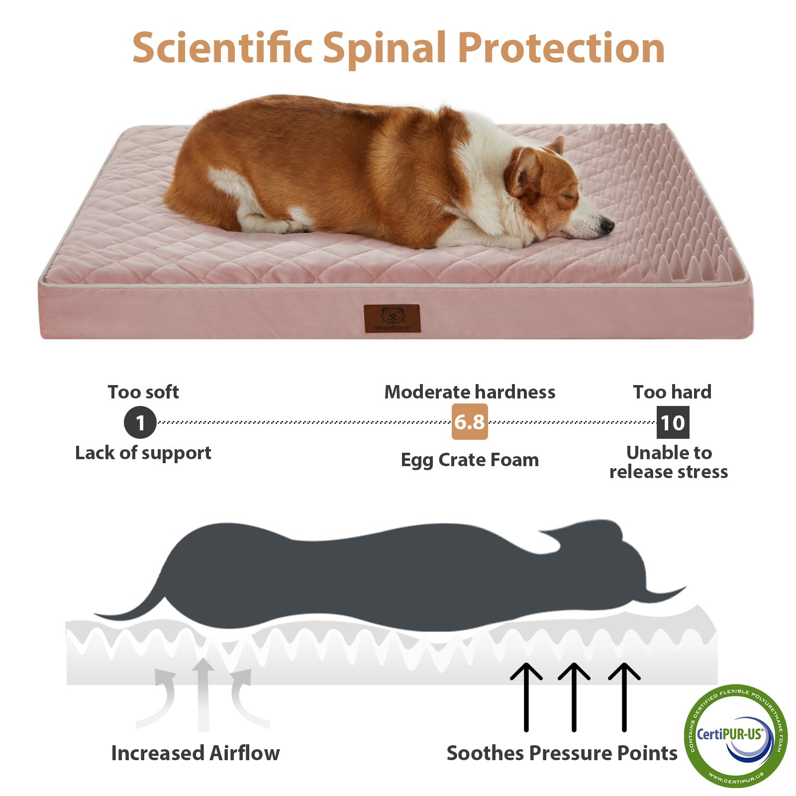 Wnpethome Orthopedic Dog Bed For Large Dogs - Waterproof, Washable Cover & Anti-Slip Base, Egg Crate Foam Mat, Multi-Needle Quil