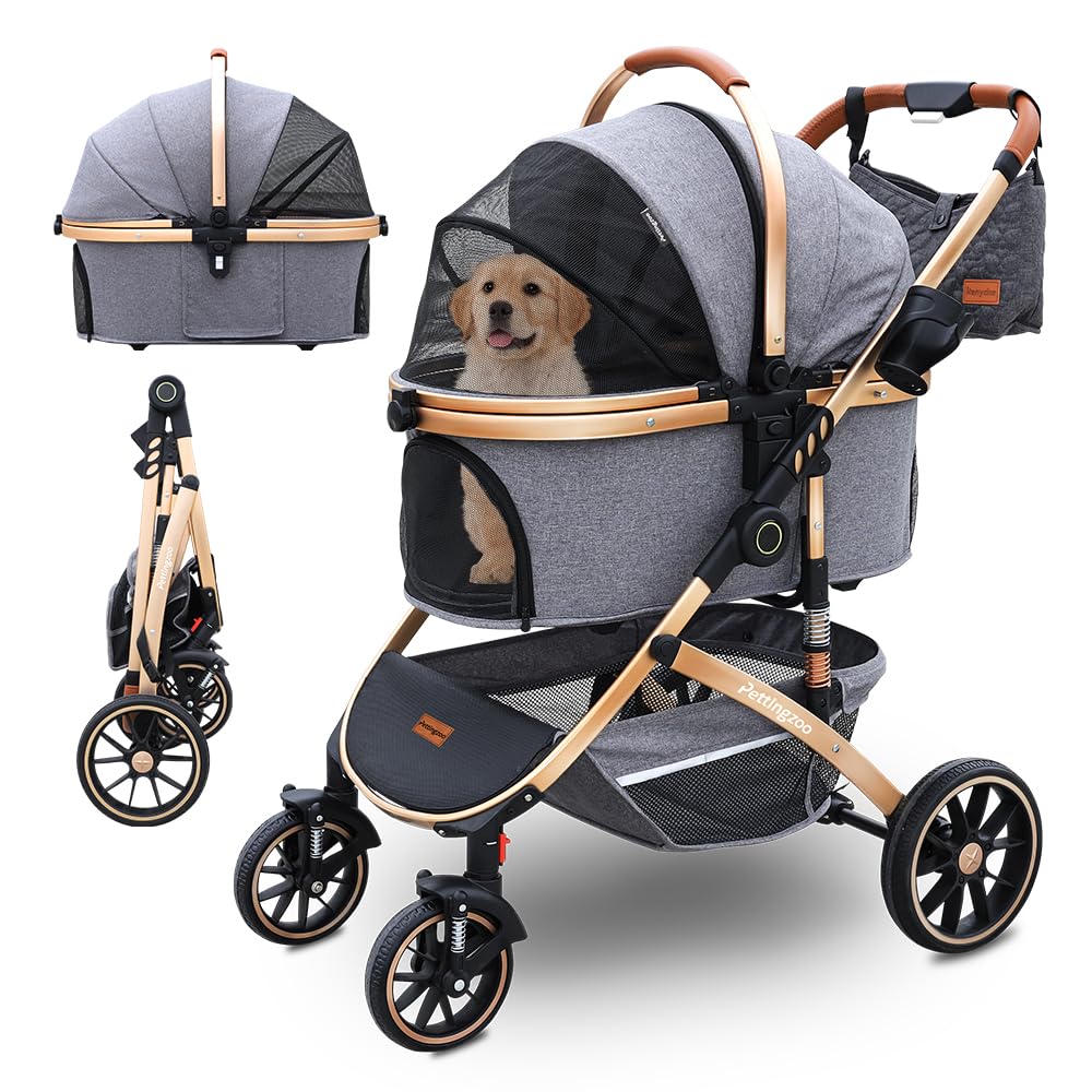 Pettingzoo Dog Stroller With 4 Wheels, Folding Cat Stroller For Small/Medium/Large Dogs & Cats To 60 Lbs, Pet Stroller With Remo