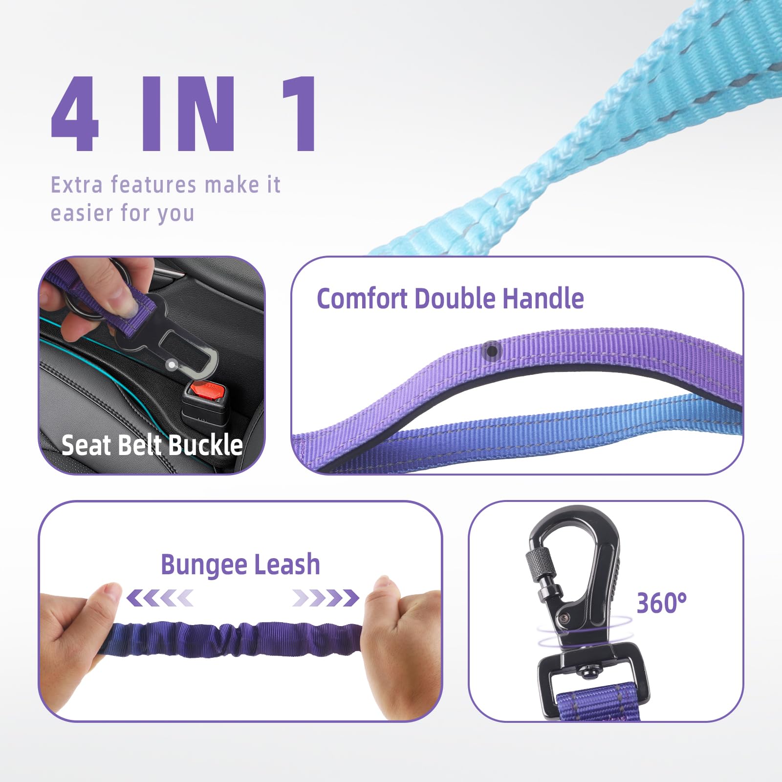 Roses&Poetry Hands Free Dog Leash For Medium Large Dogs Heavy Duty, No Pull Bungee Dog Running Waist Leash For Walking Training