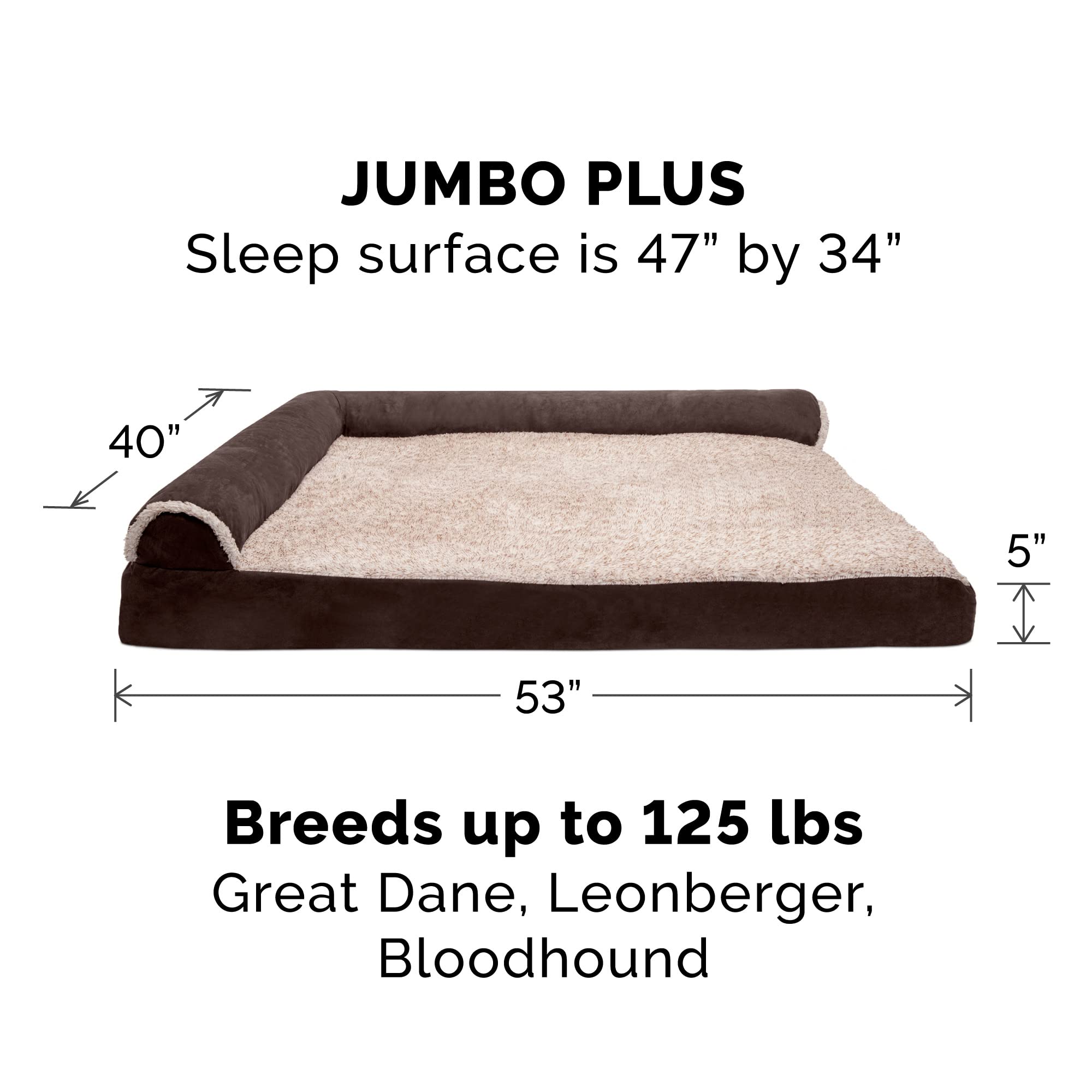 Furhaven Memory Foam Dog Bed For Large Dogs W/ Removable Bolsters & Washable Cover, For Dogs Up To 125 Lbs - Two-Tone Plush Faux