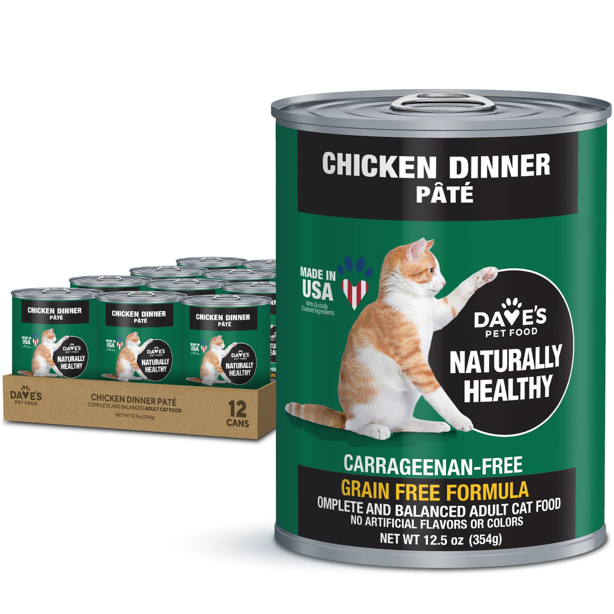 Dave'S Pet Food Grain Free Wet Canned Cat Food Pate(Chicken), Made In Usa Naturally Healthy, Wheat & Gluten-Free, 12.5 Oz Cans (12 Pack)