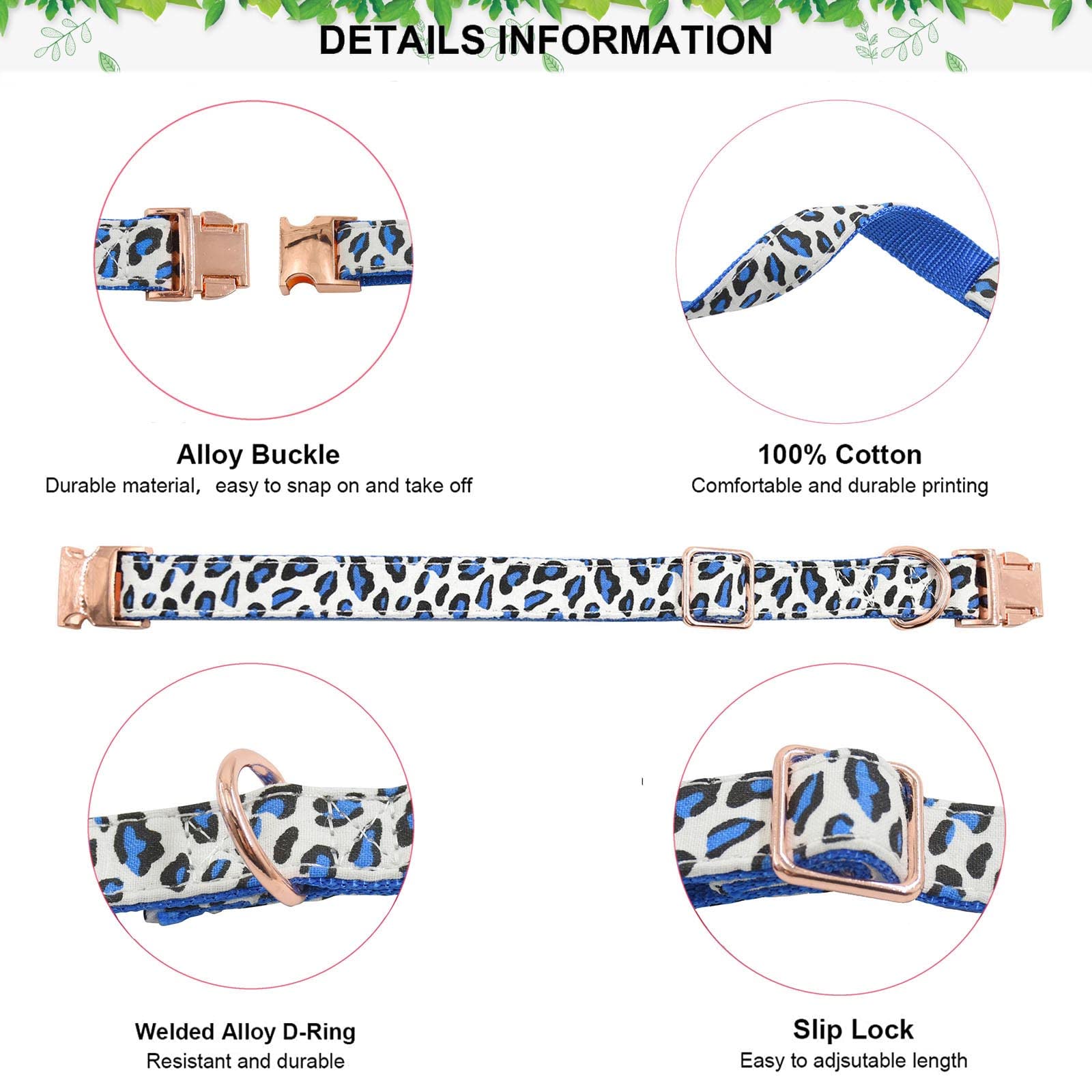 Metal Buckle Dog Collar, Durable Adjustable Dog Collar Soft For Small Medium Large Dogs (S(10-14In), Blue Leopard)