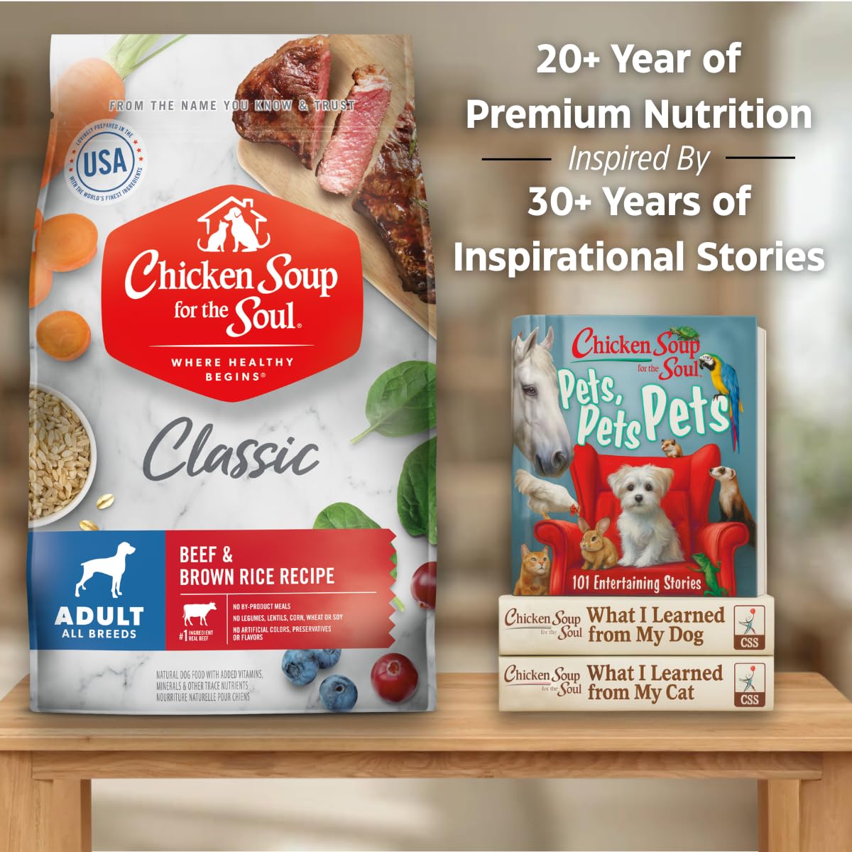 Chicken Soup for the Soul Adult Dry Dog Food, Beef & Brown Rice, 13.5lb, Real Meat First Ingredient, Supports Gut & Immune Health