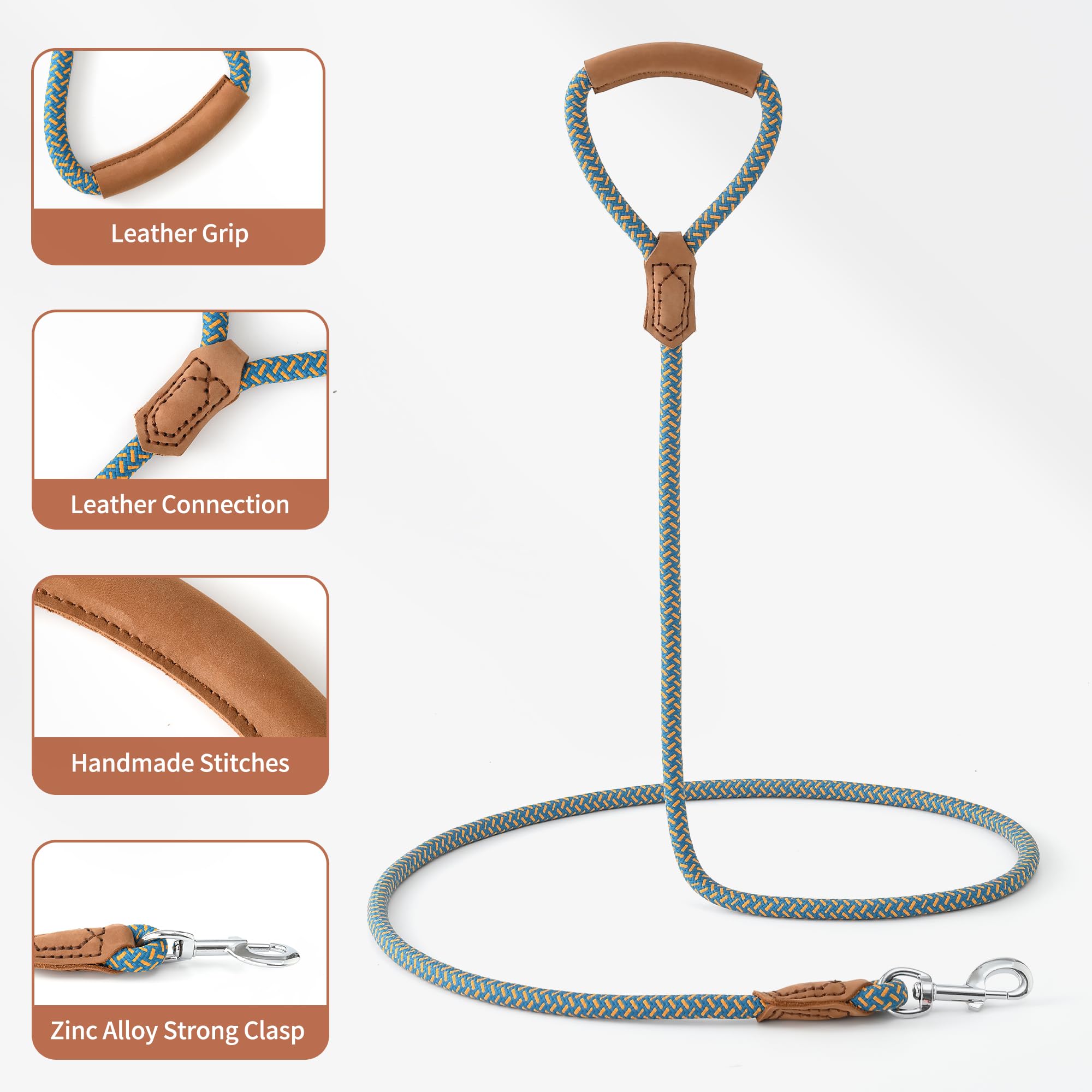 Mile High Life Leather Dog Leash, Heavy Duty Strong Genuine Leather Handle Rope Leash Soft And Comfortable For Small Medium Larg