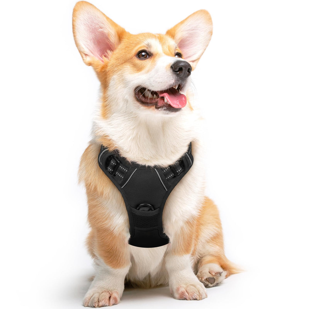 Eagloo Dog Harness Medium Sized Dog, No Pull Service Vest With Reflective Strips And Control Handle, Adjustable And Comfortable For Easy Walking, No Choke Pet Harness With 2 Metal Rings, Black, M