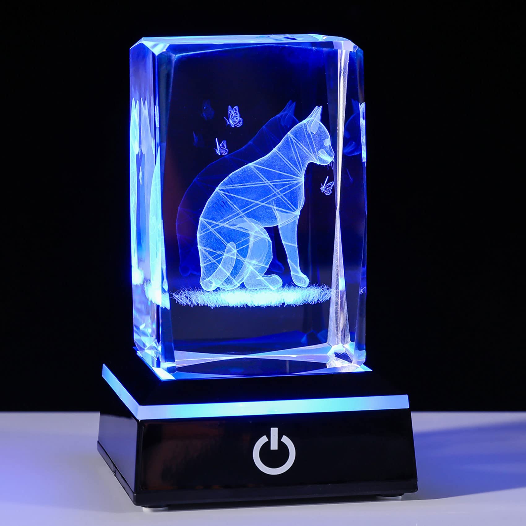 Qianwei Cat Gifts For Cat Lovers Women Girls, 3D Crystals Cat Memorial Figurines Statue Cat Themed Gifts Home Decor Anime Black 