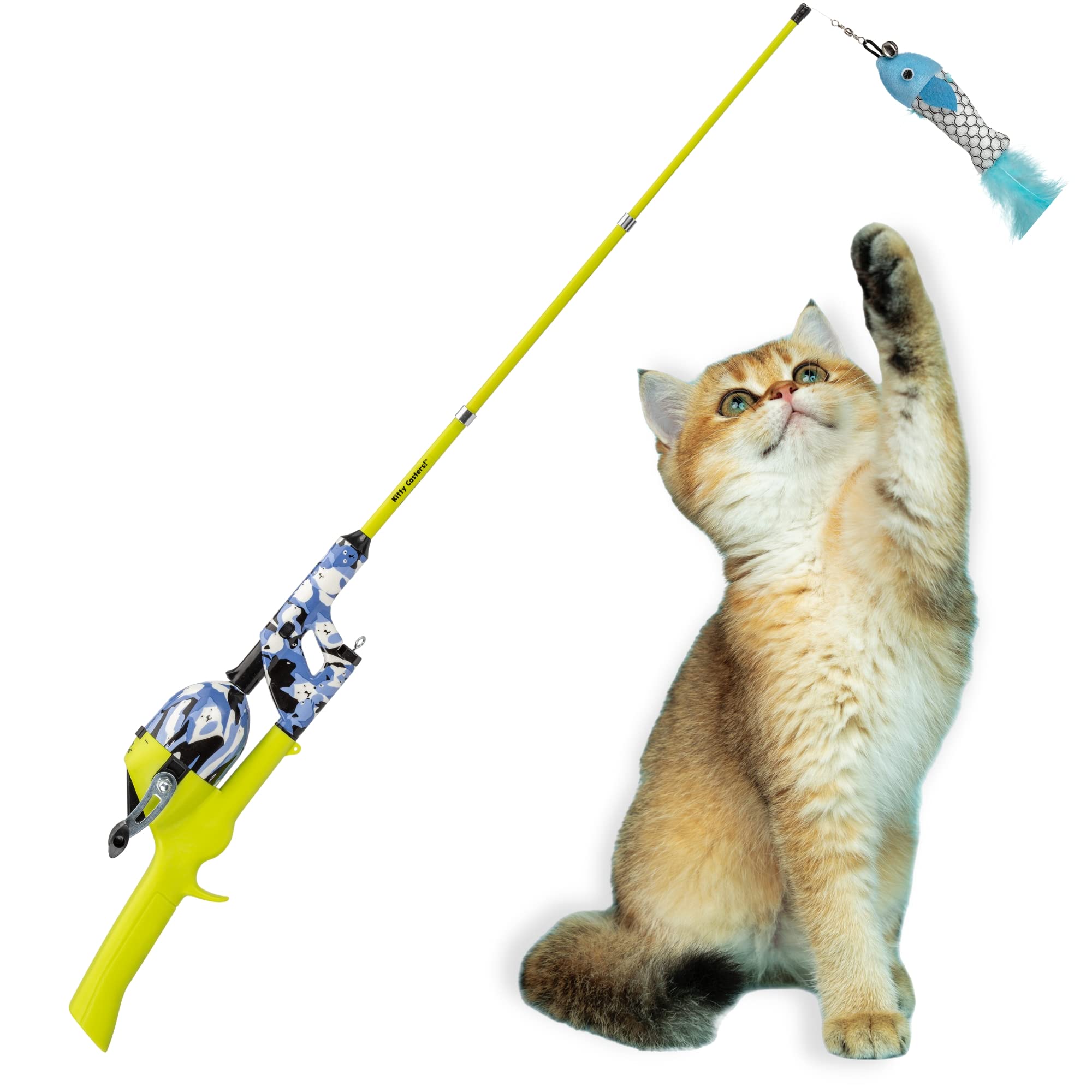 Cat Caster Fishing Pole Toy | Tangle Free & Easy To Store. Includes One Soft Toy And 2 Plastic Fish | The Ultimate Gift For Kitt