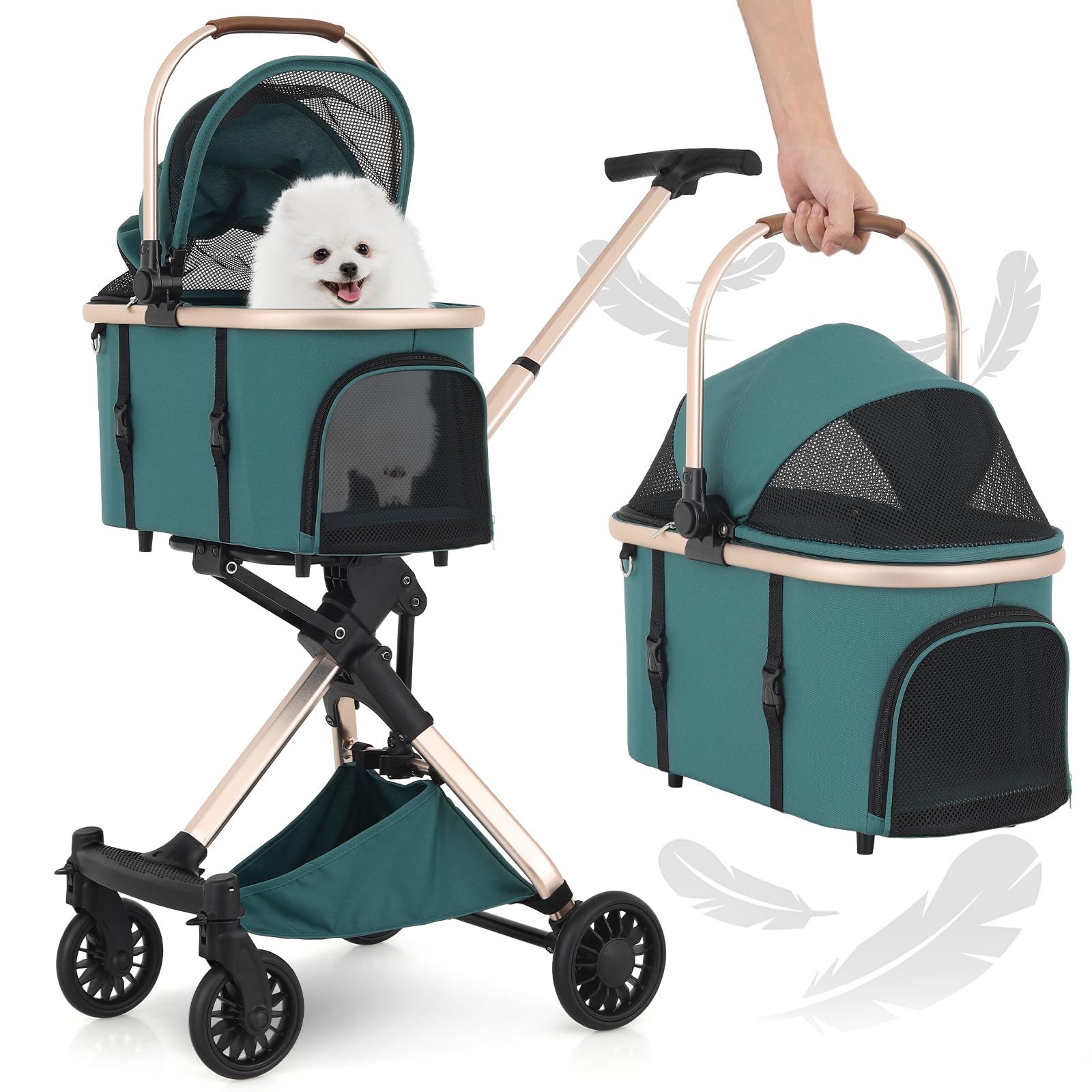 Monibloom 3 In 1 Pet Stroller With Adjustable Handle, Jogging Stroller W/Detachable Carrier & Lightweight Aluminum Frame For Dog