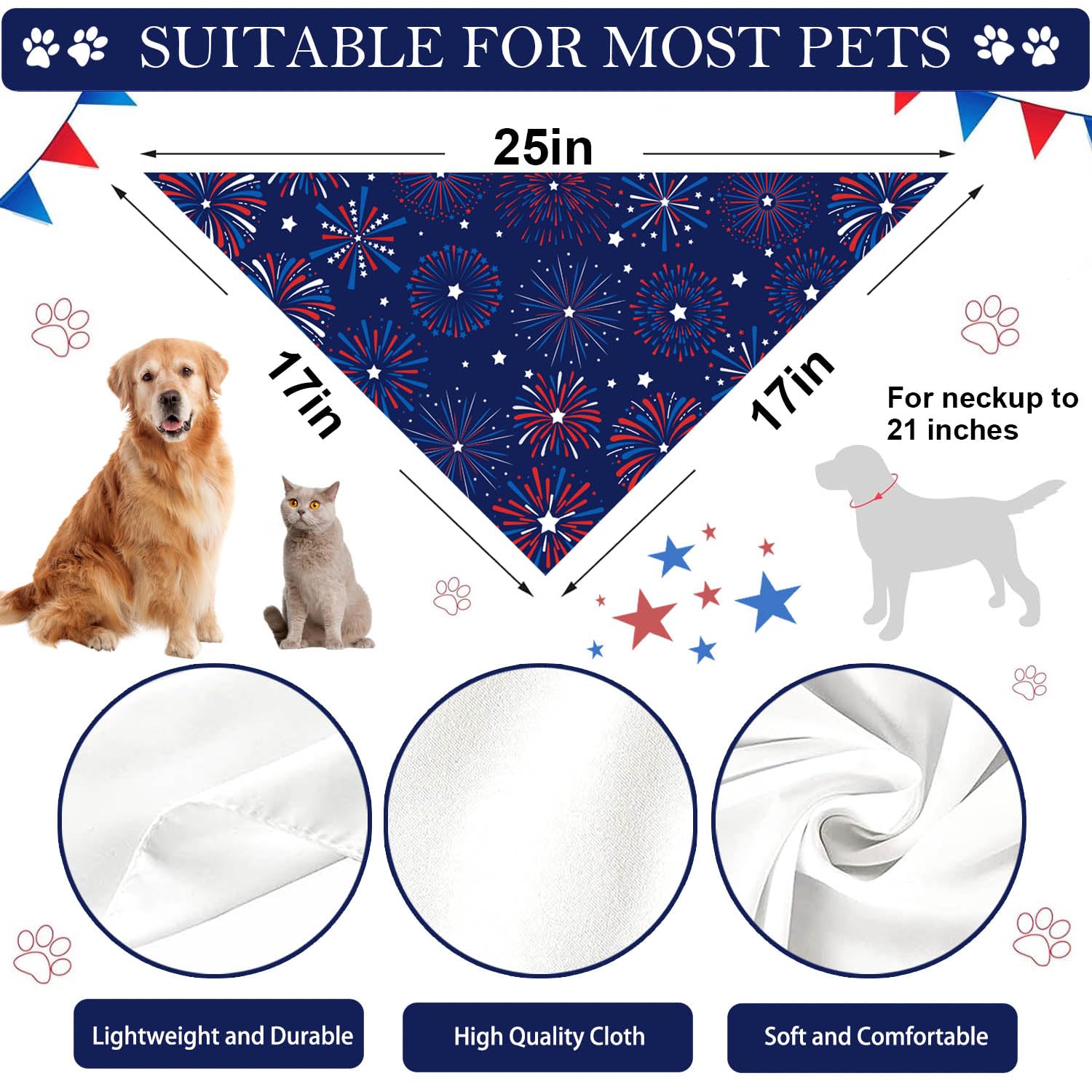 4Th Of July Dog Bandanas, Adjustable American Flag Holiday Party Pet Decorations 2 Pack, Patriotic Bandana Independence Day Tria