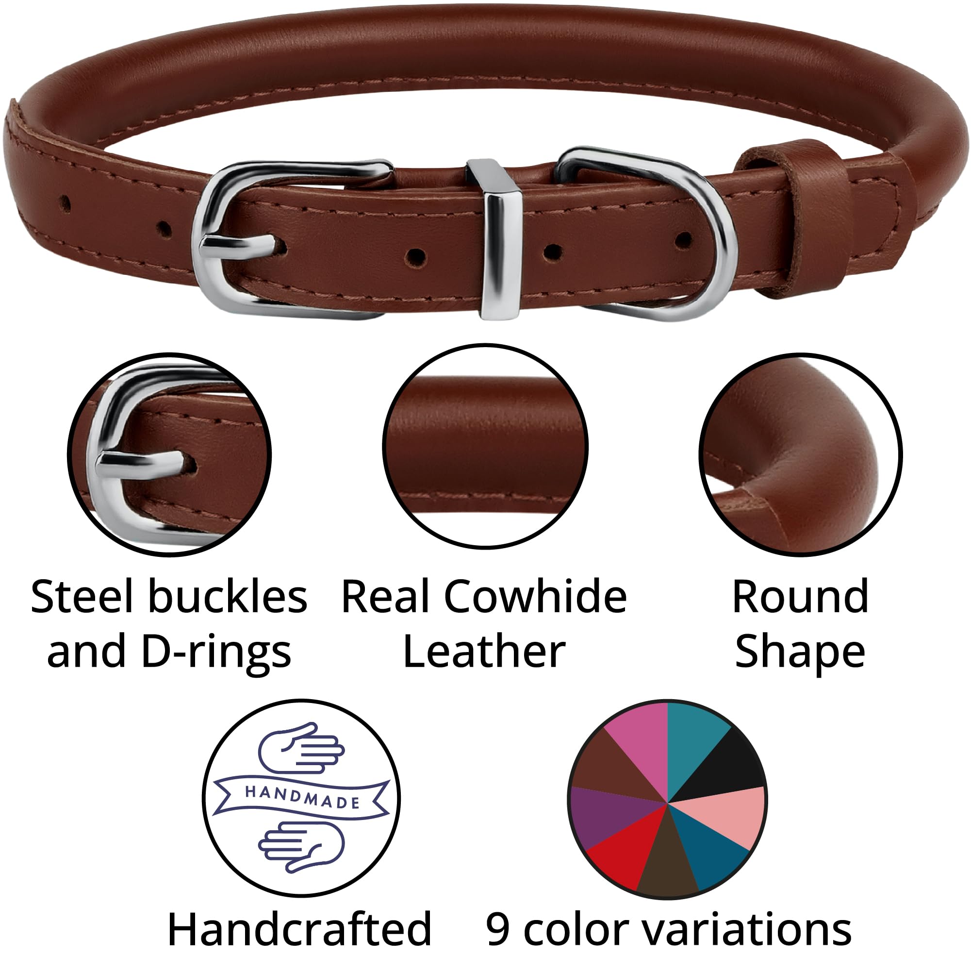 Bronzedog Rolled Leather Dog Collar For Small Medium Large Dogs With Qr Id Tag (Xs: 9-11 Inch, Chocolate Brown)